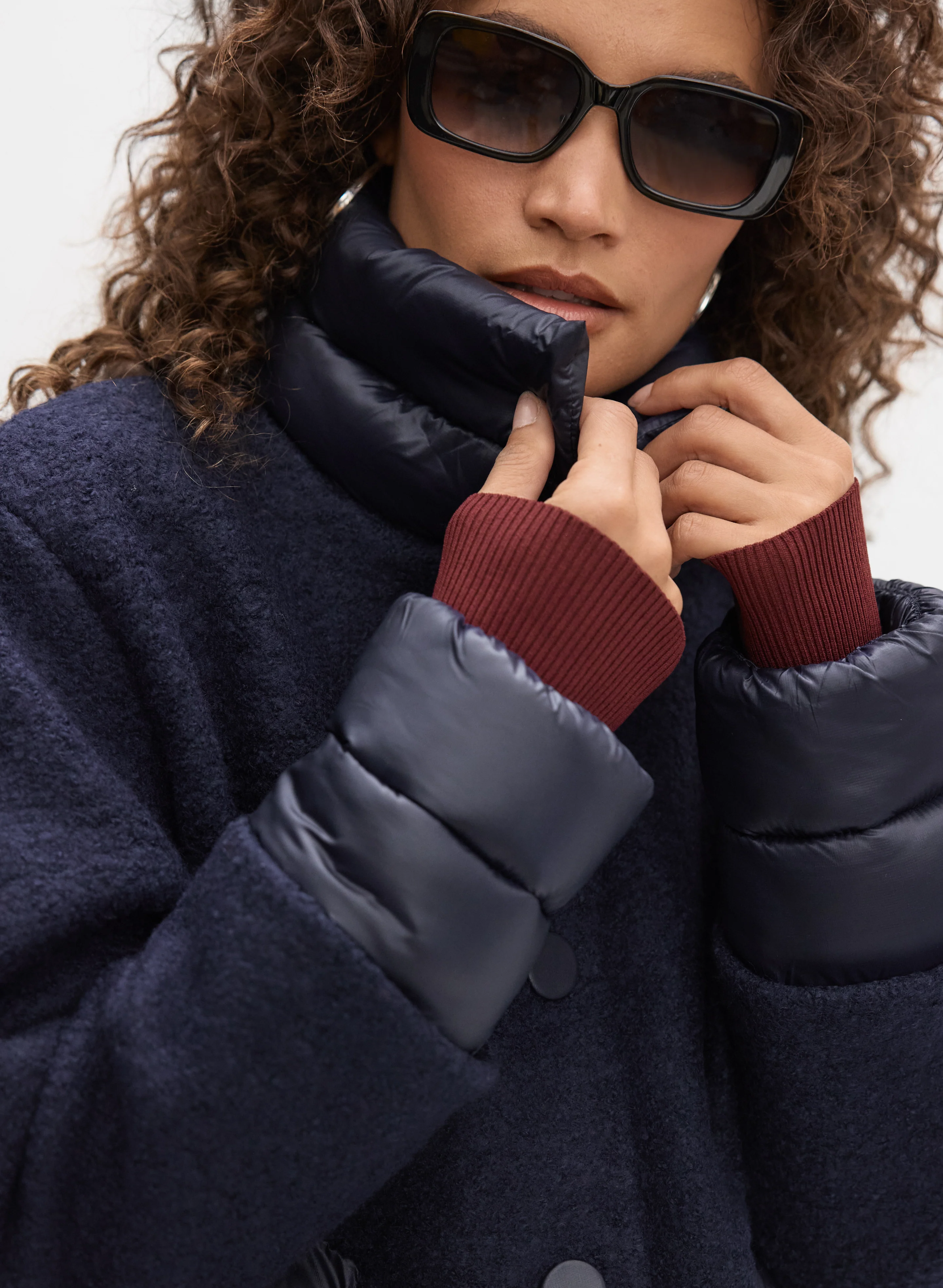 Quilted Detail Boiled Wool Coat