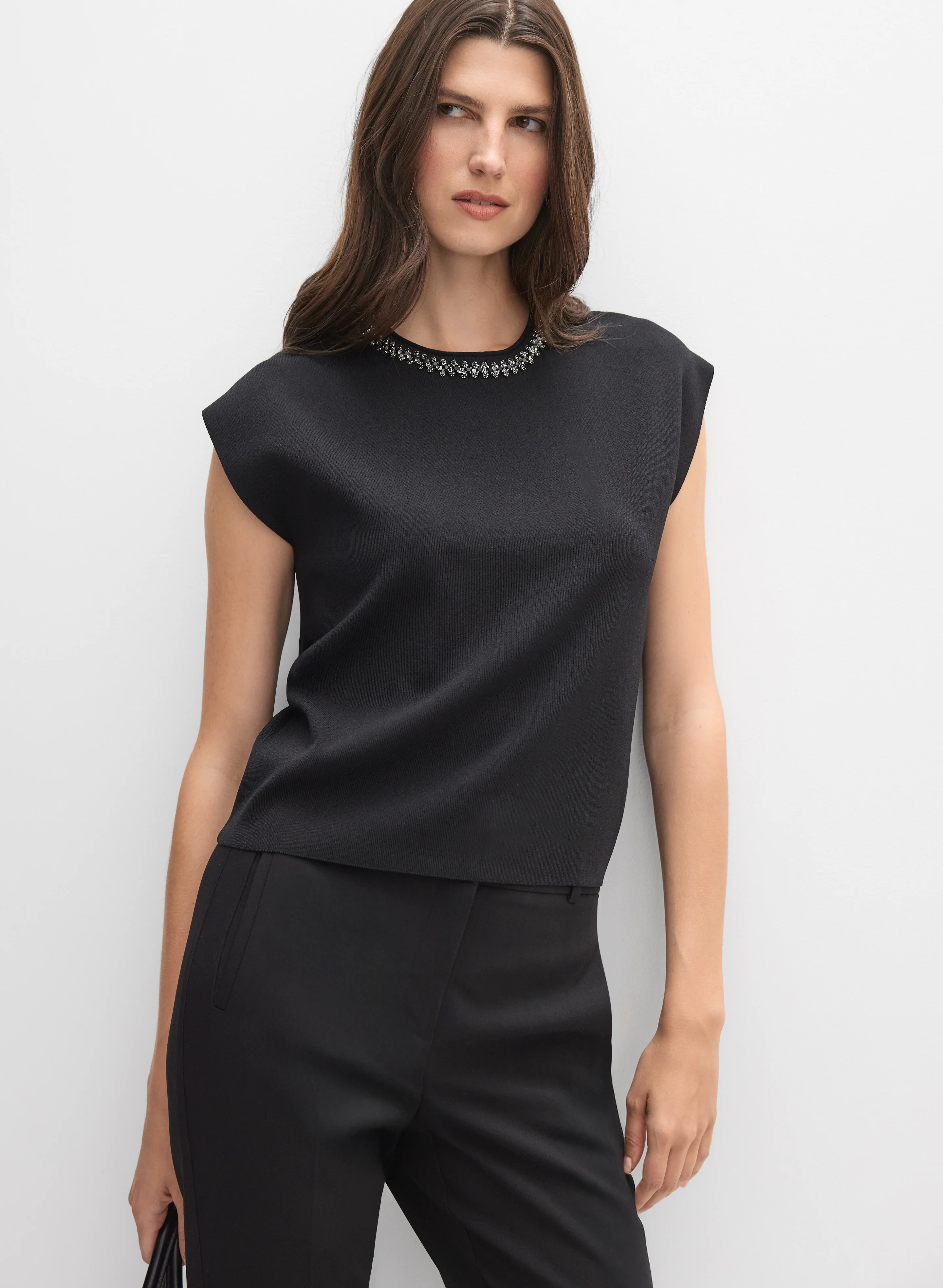 Rhinestone Detail Sleeveless Knit