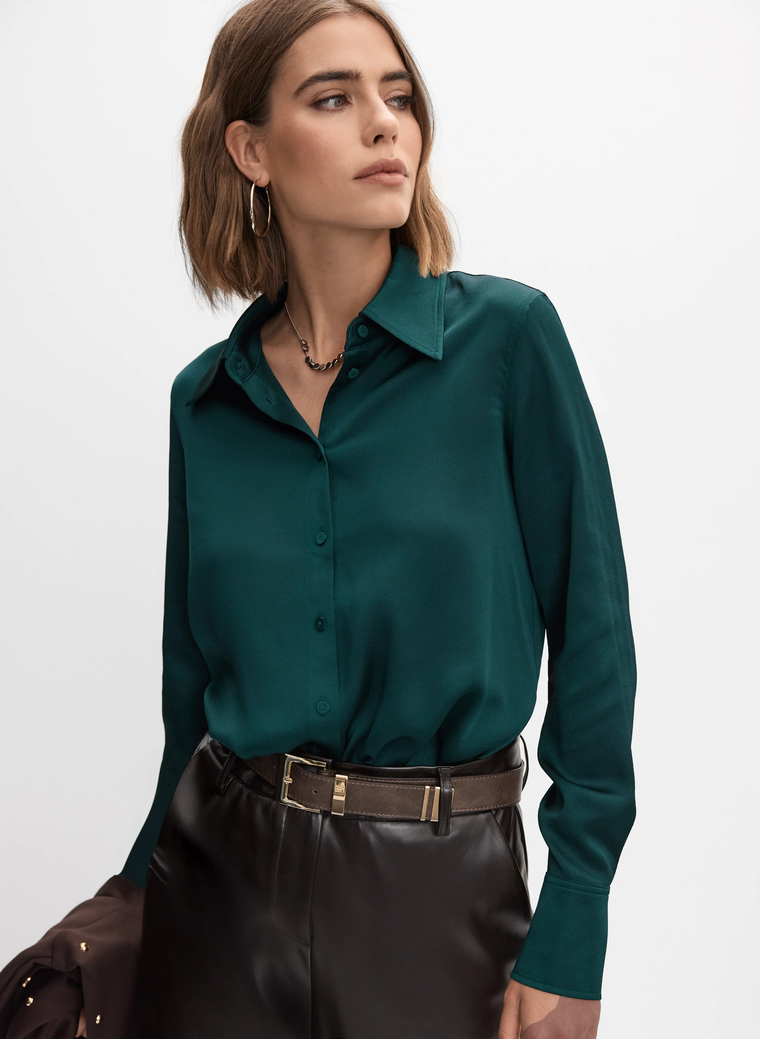 Satin Button-Down Blouse