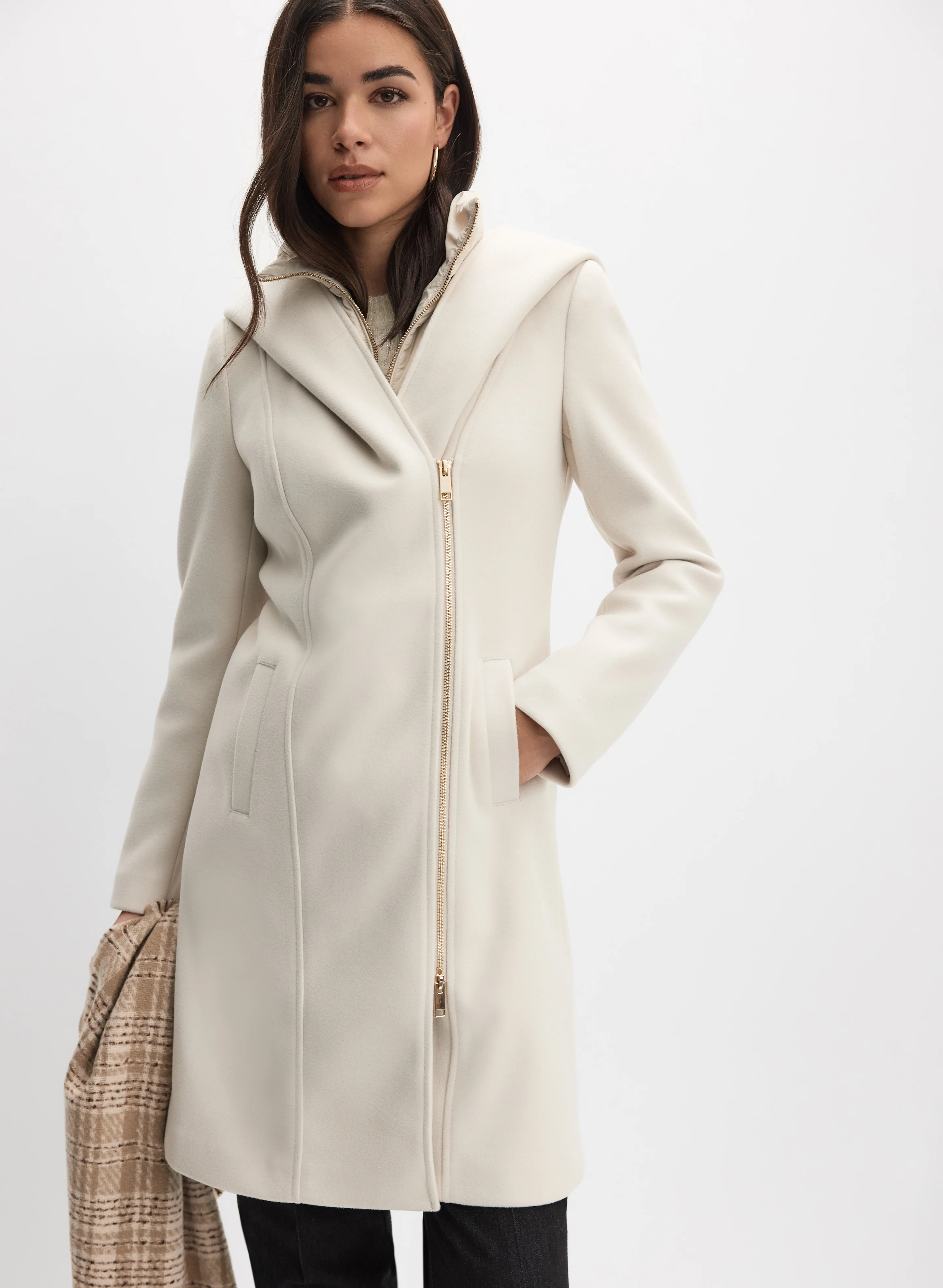Stretch-Wool Funnel Neck Coat