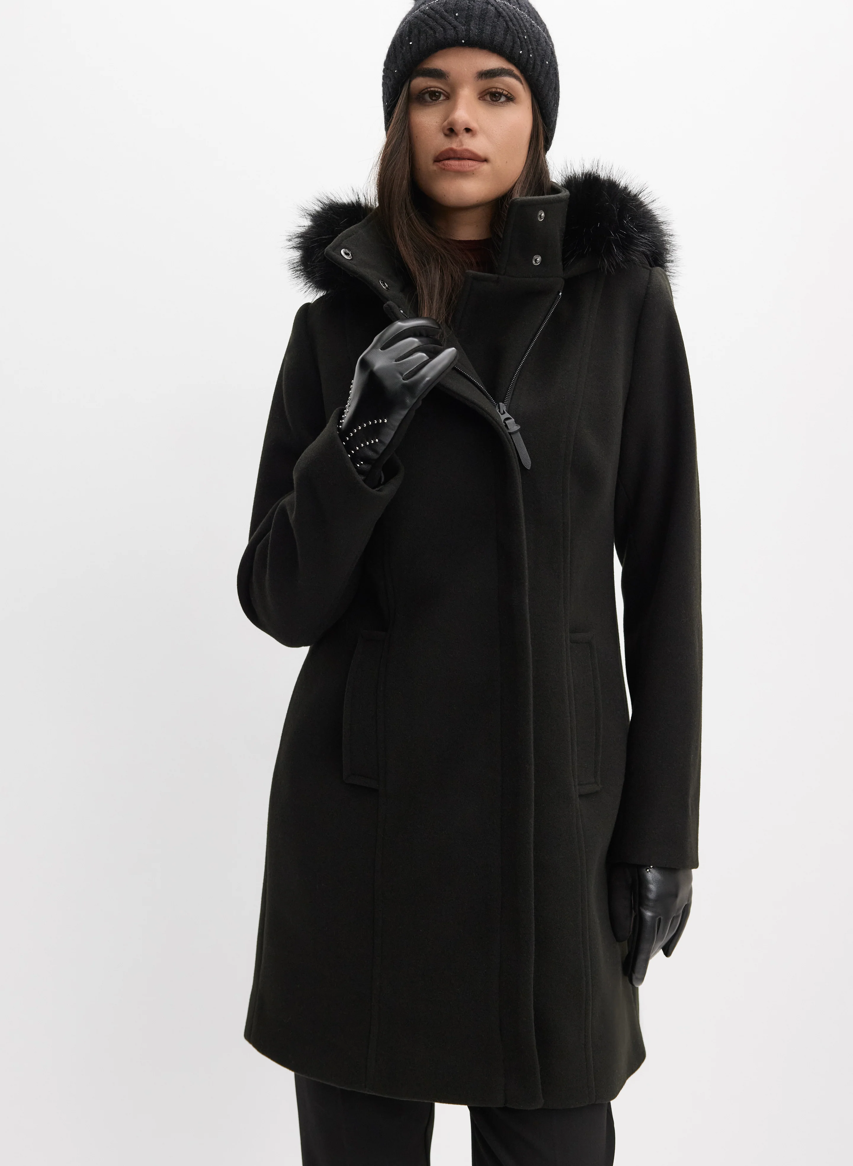 Hooded Stretch-Wool Coat