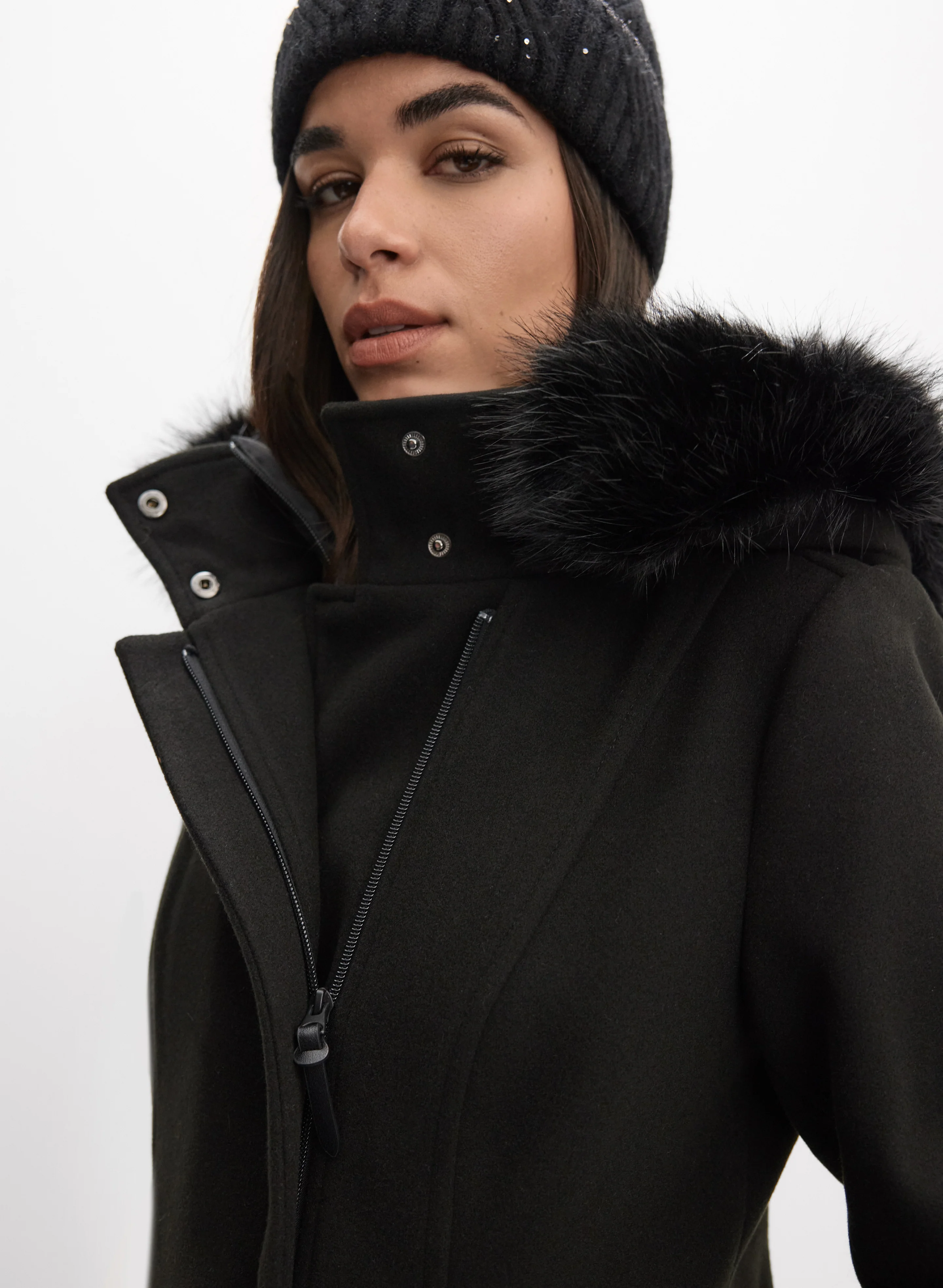 Hooded Stretch-Wool Coat