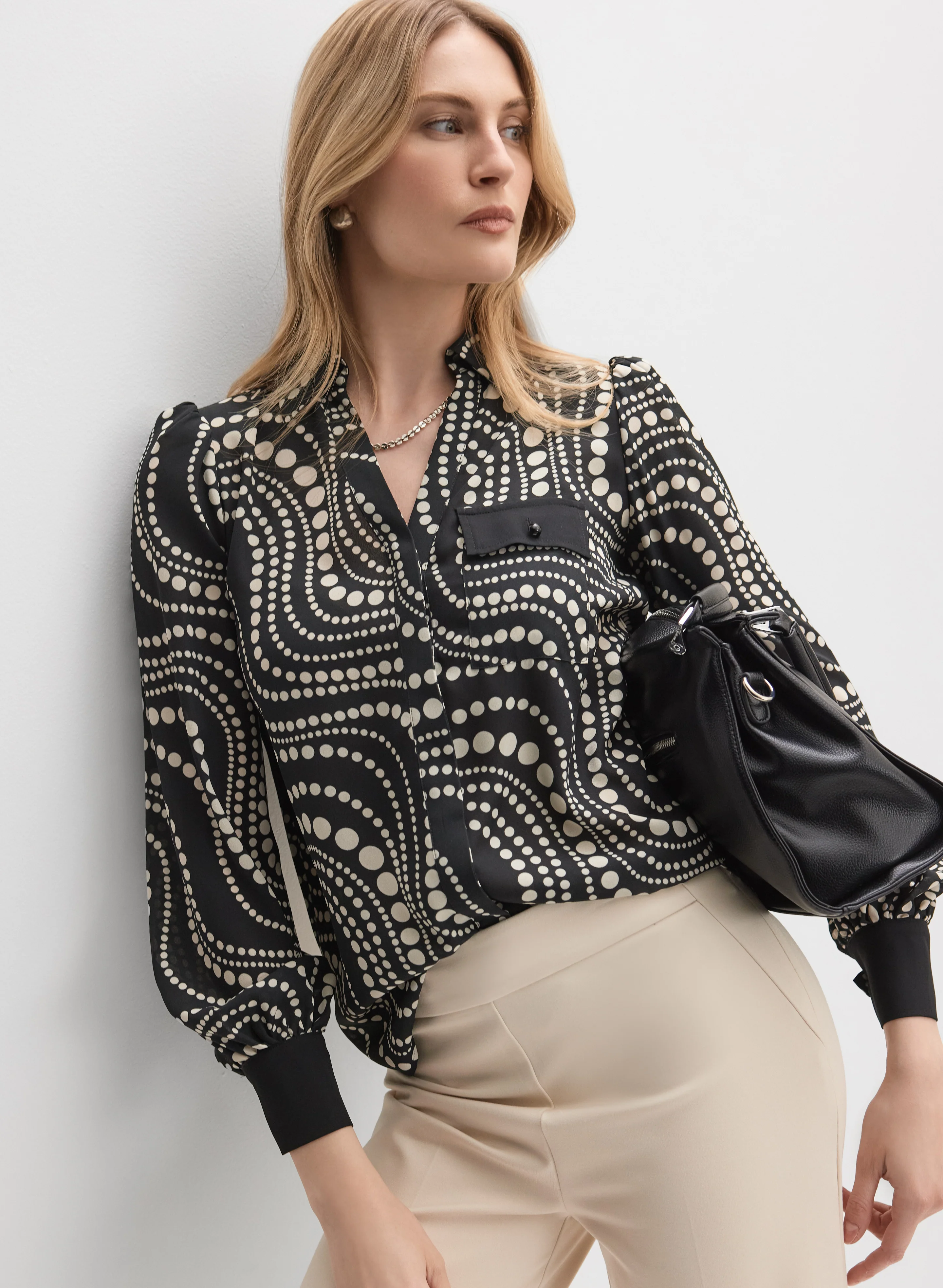 Mixed Dot Print Blouse