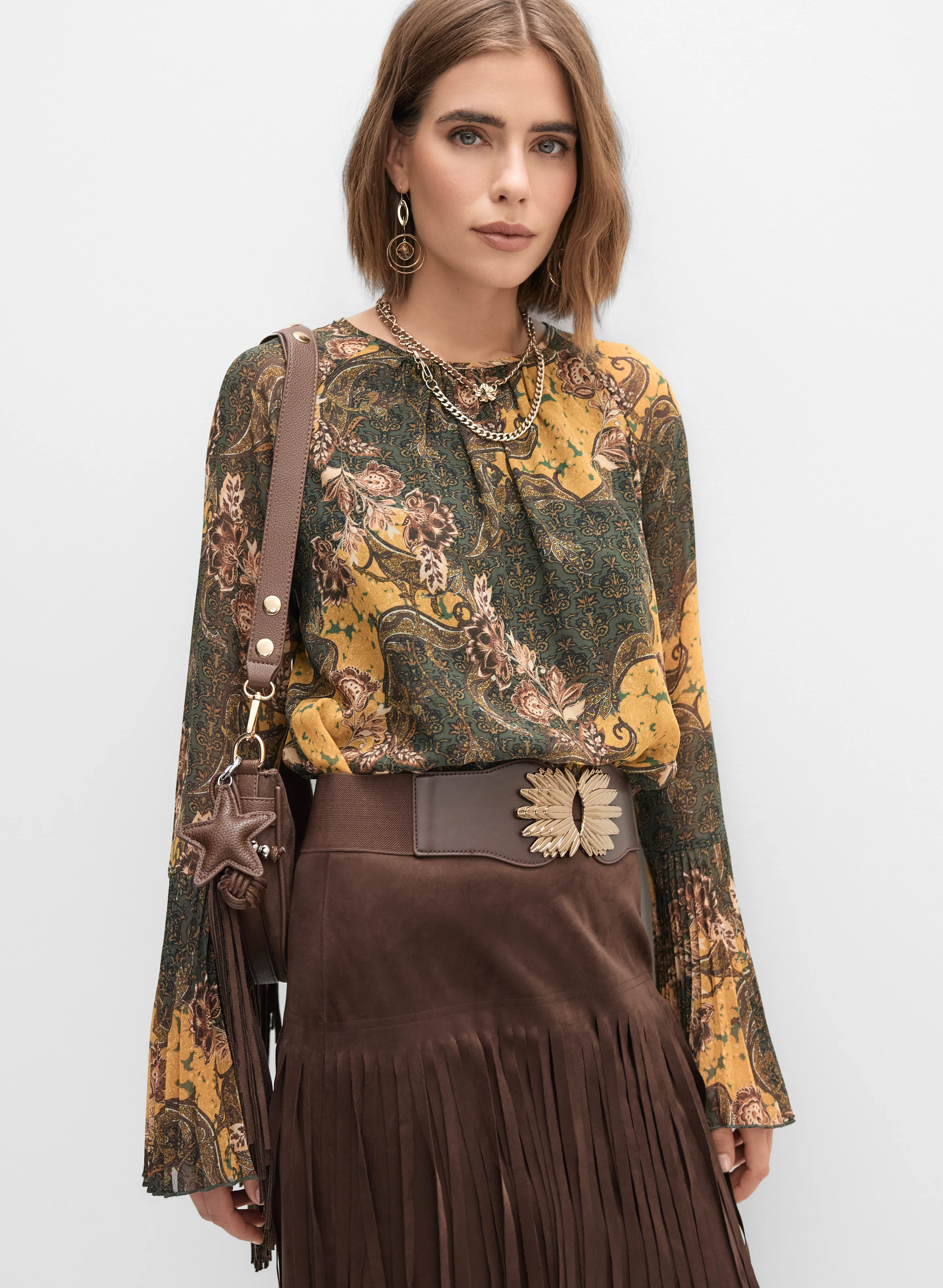 Paisley Plissé Detail Top