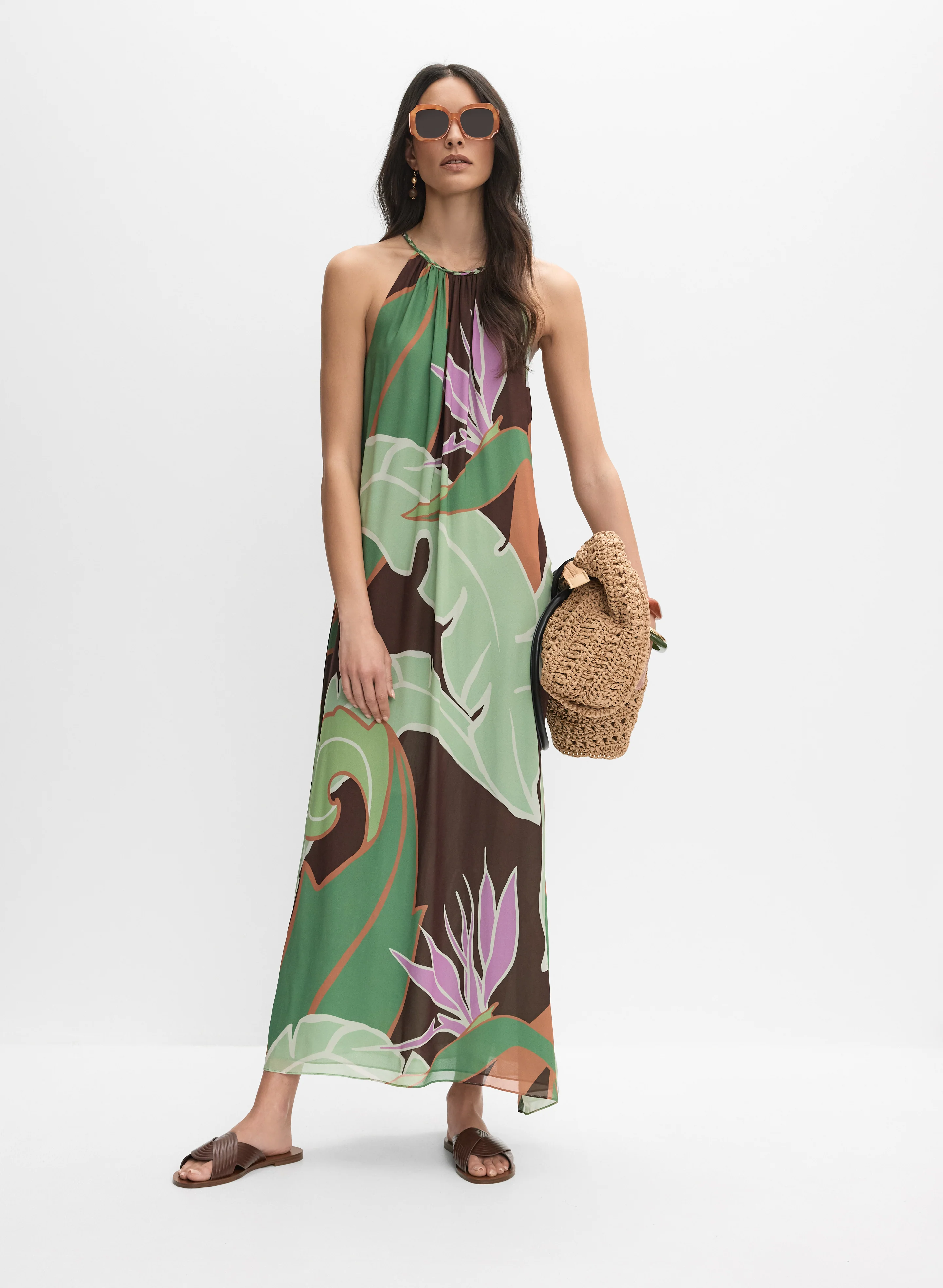 Graphic Palm Print Maxi Dress