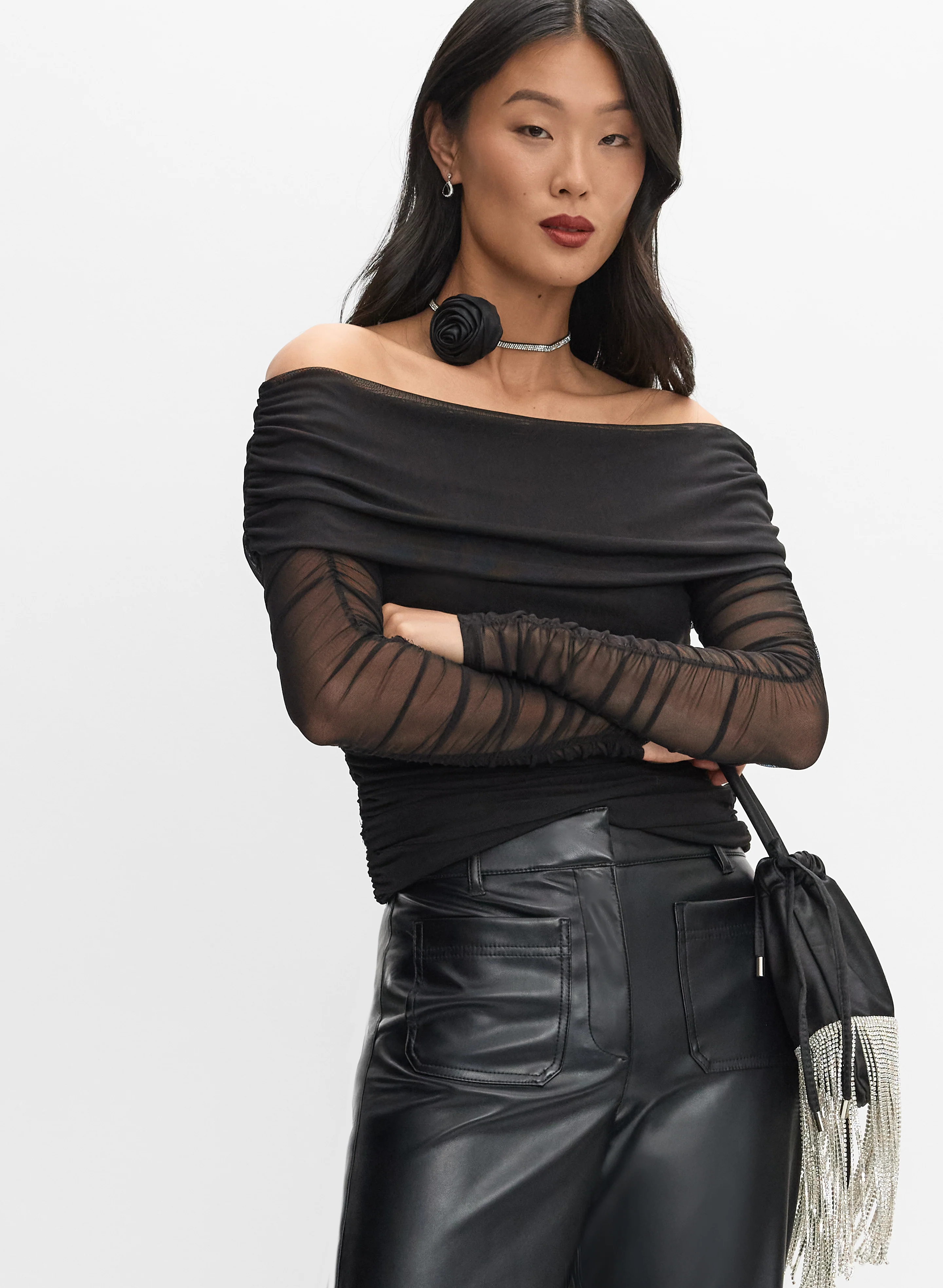 Mesh Off-Shoulder Top
