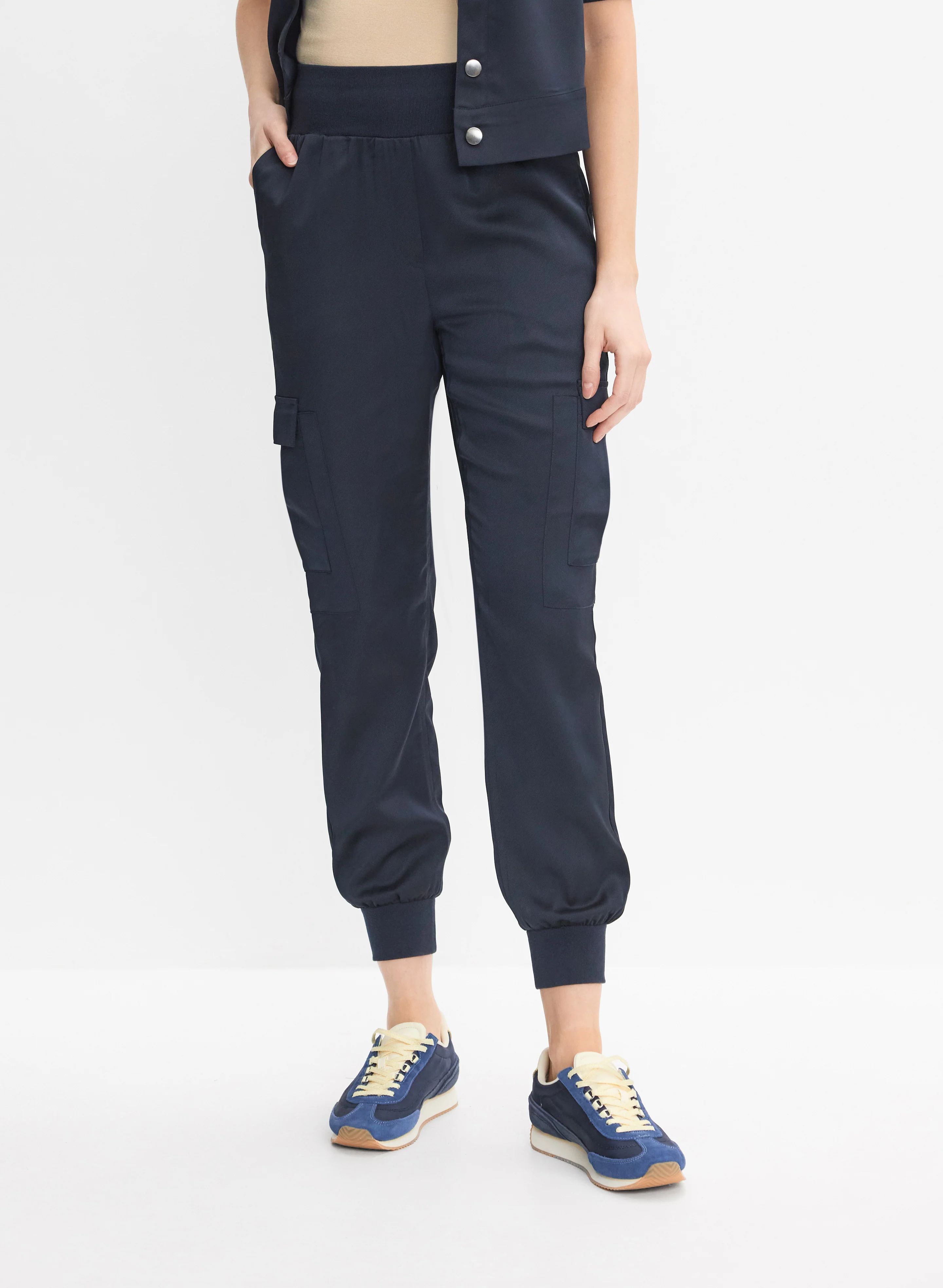 Pull-On Satin Cargo Pants