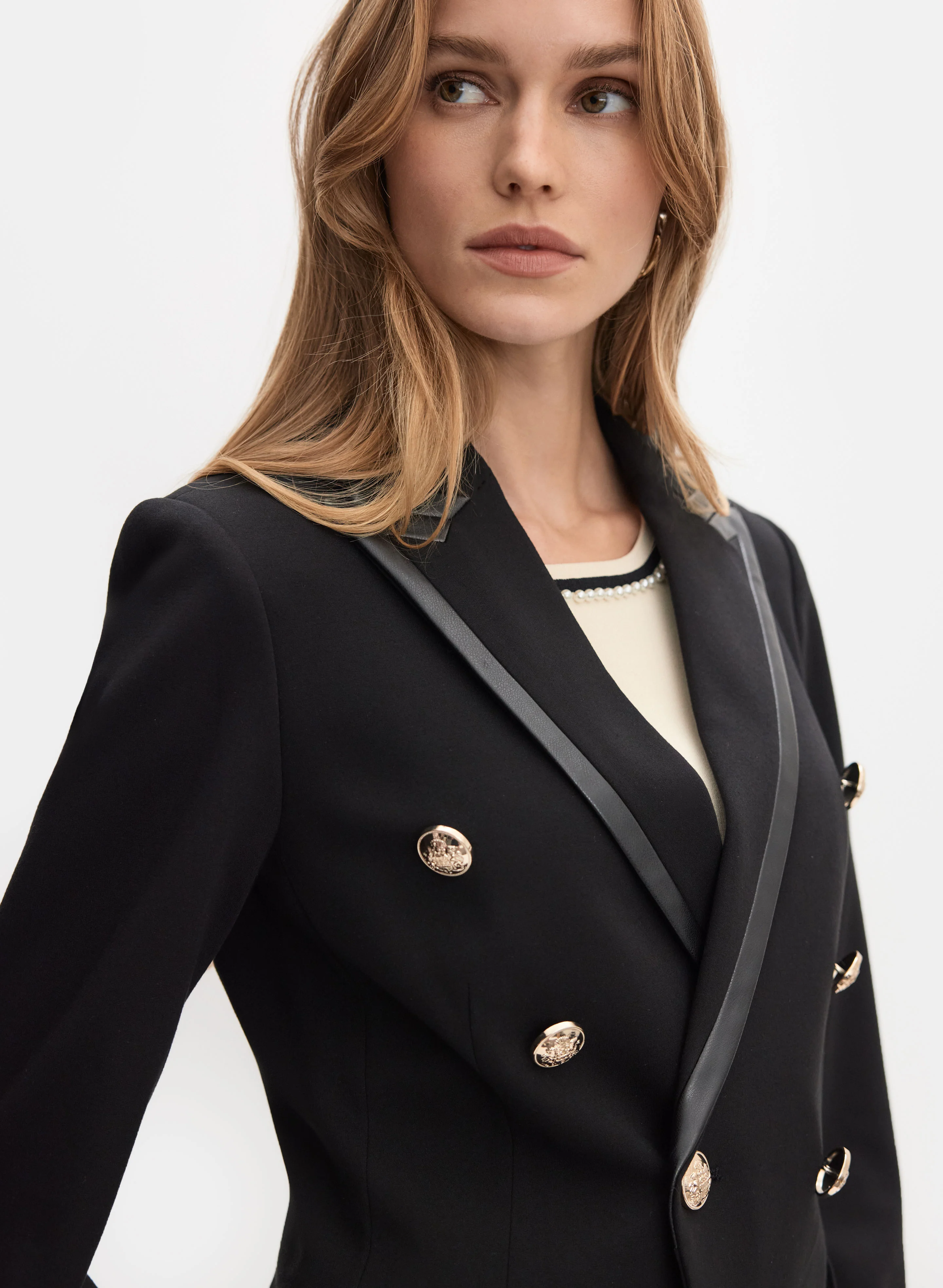 Vegan Leather Trim Blazer