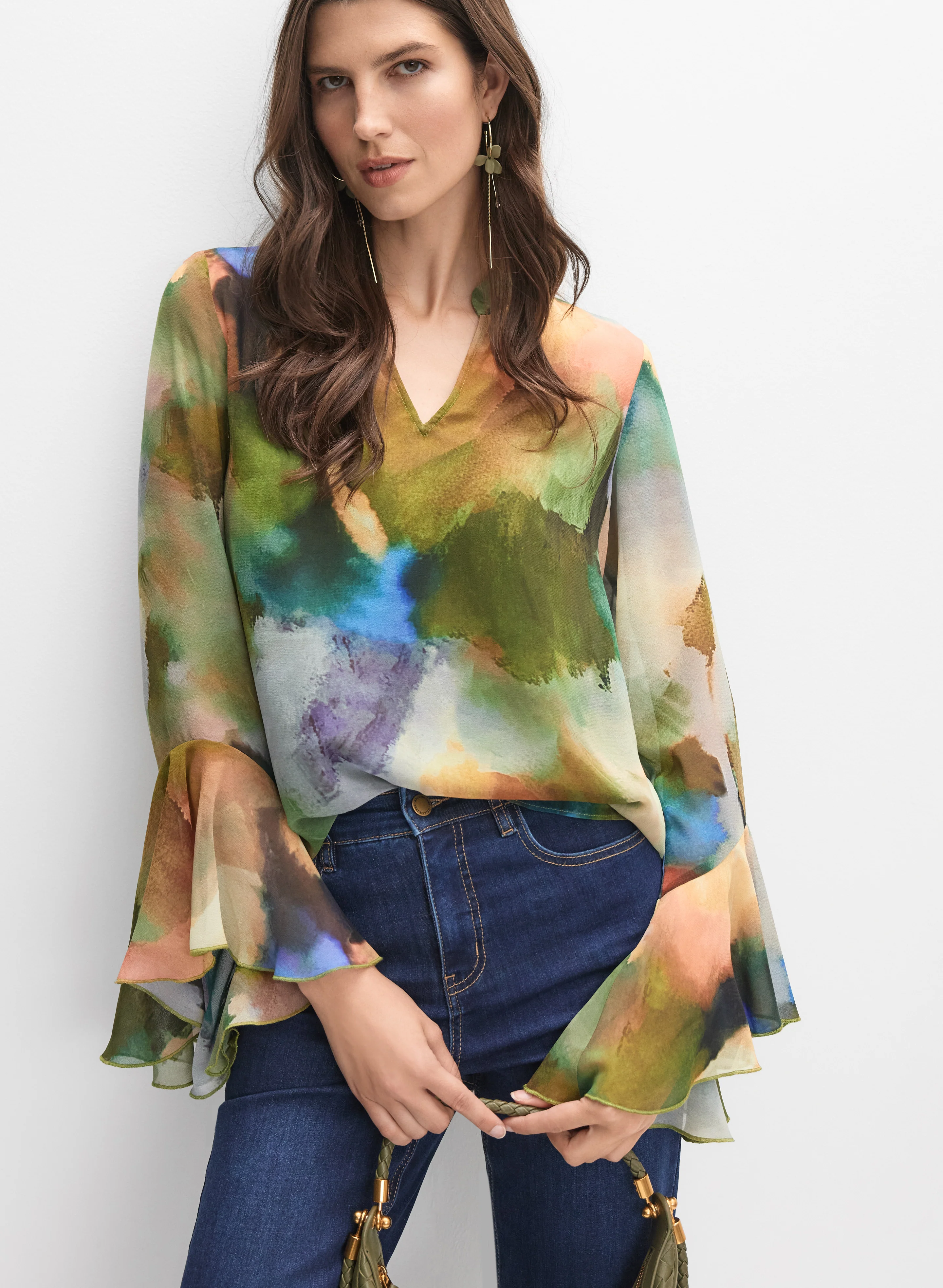 Abstract Bell Sleeve Blouse
