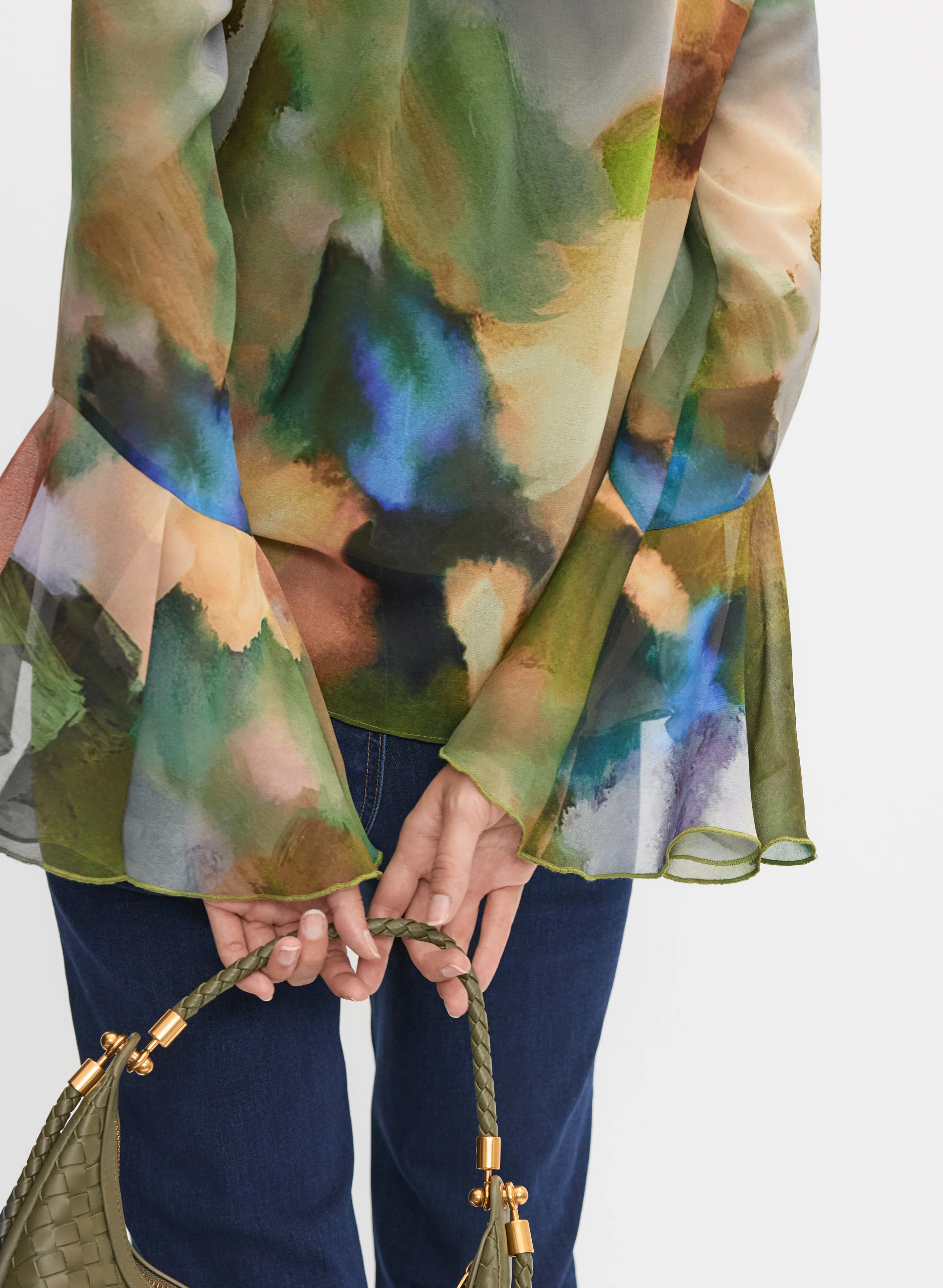 Abstract Bell Sleeve Blouse