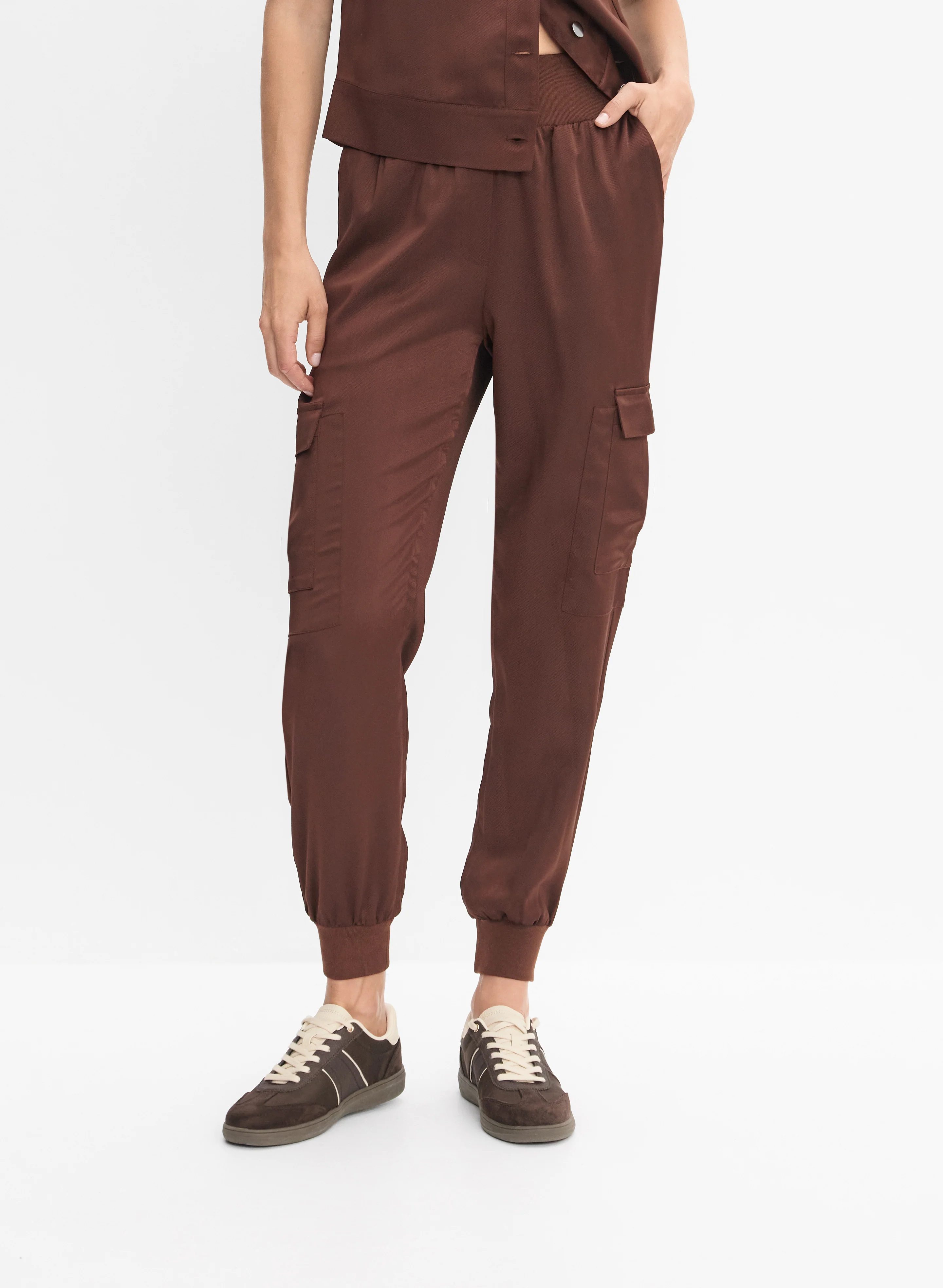 Pull-On Satin Cargo Pants