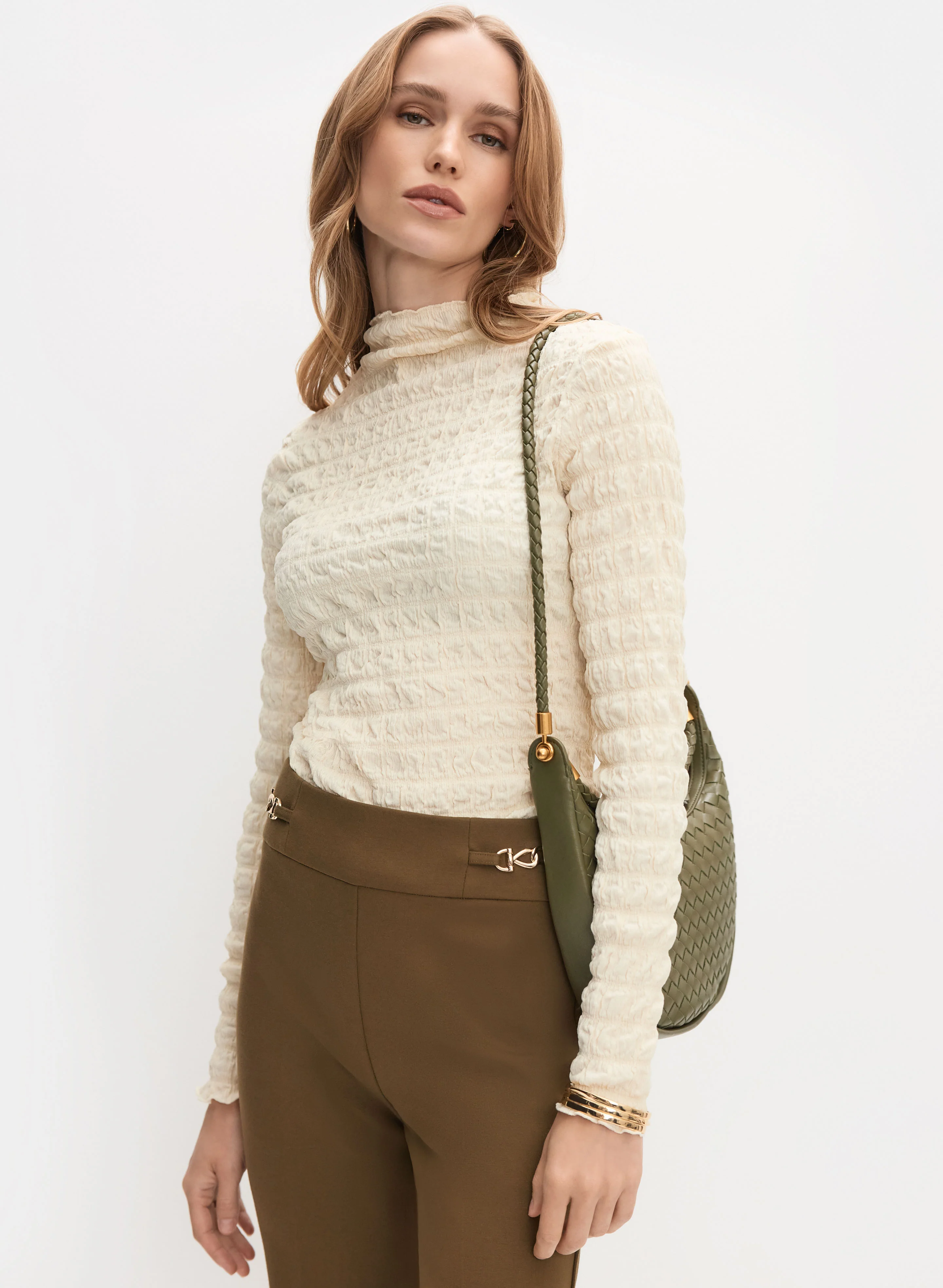 Textured Funnel Neck Top