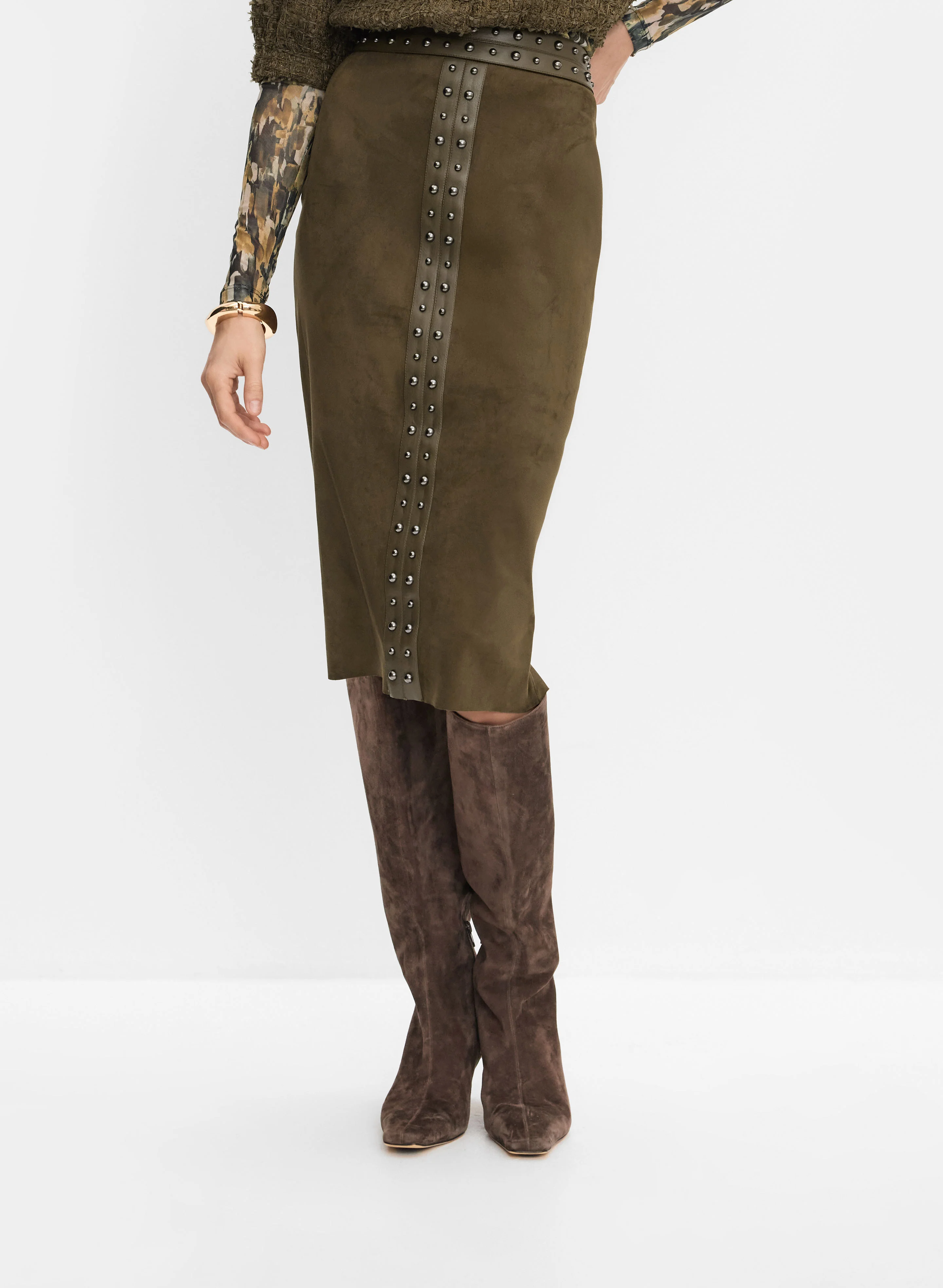 Faux-Suede Midi Skirt