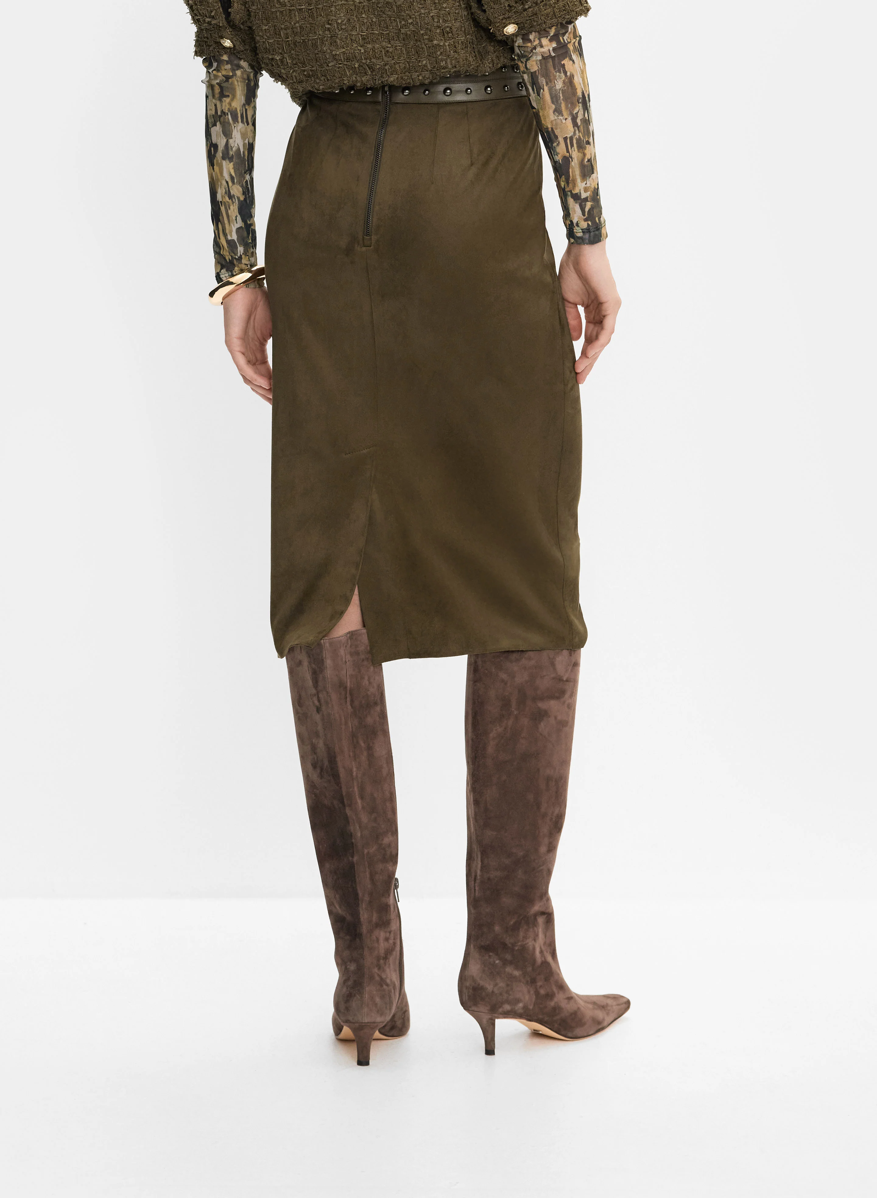 Faux-Suede Midi Skirt