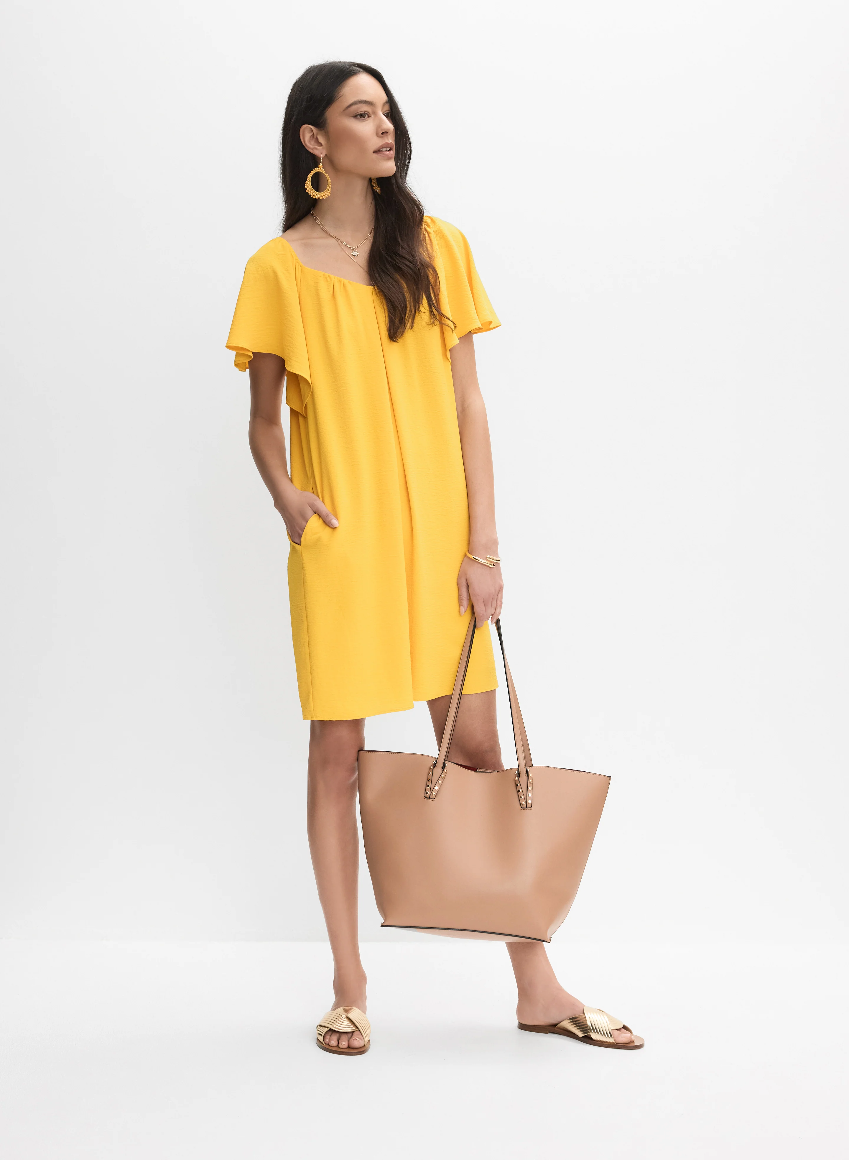 Crinkled V-Neck Dress