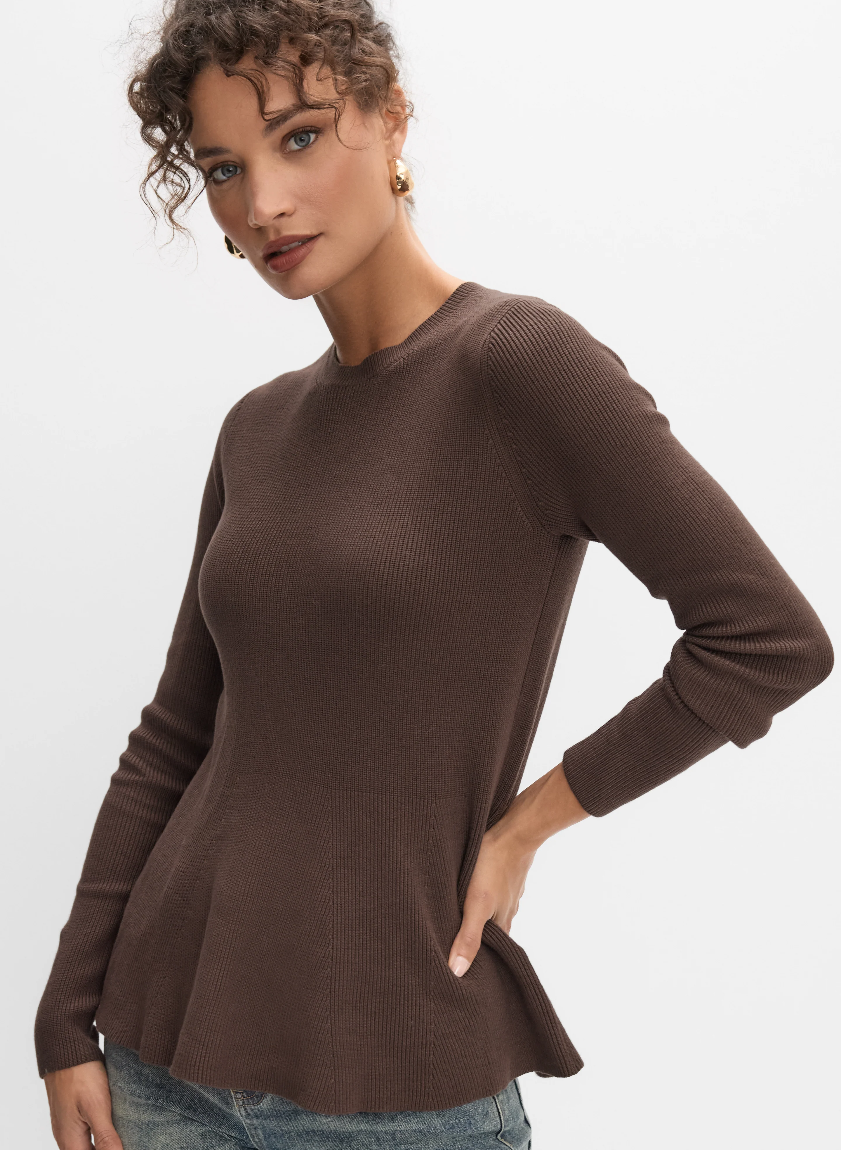Rib Knit Peplum Sweater