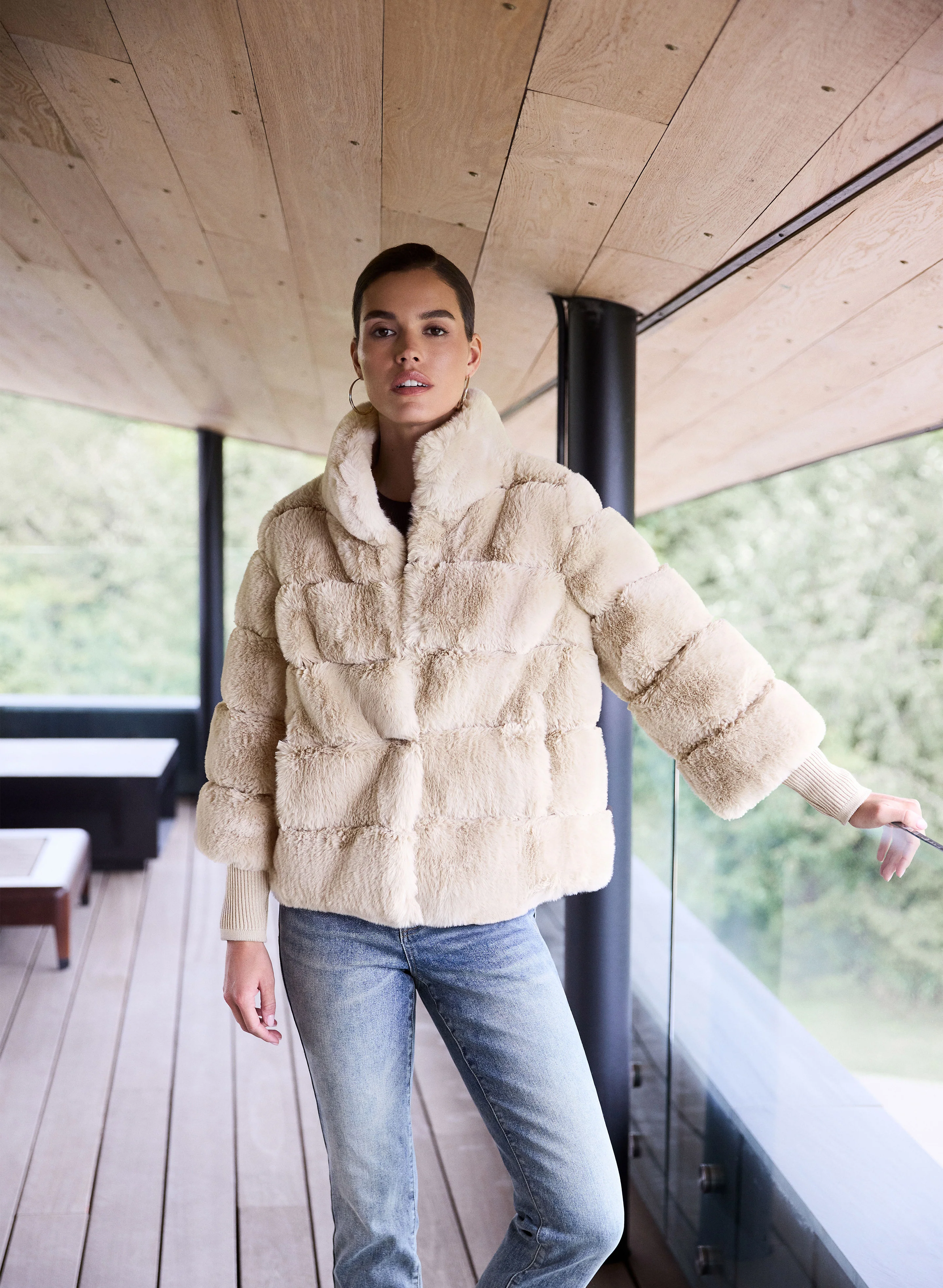 Ribbed Faux Fur Coat