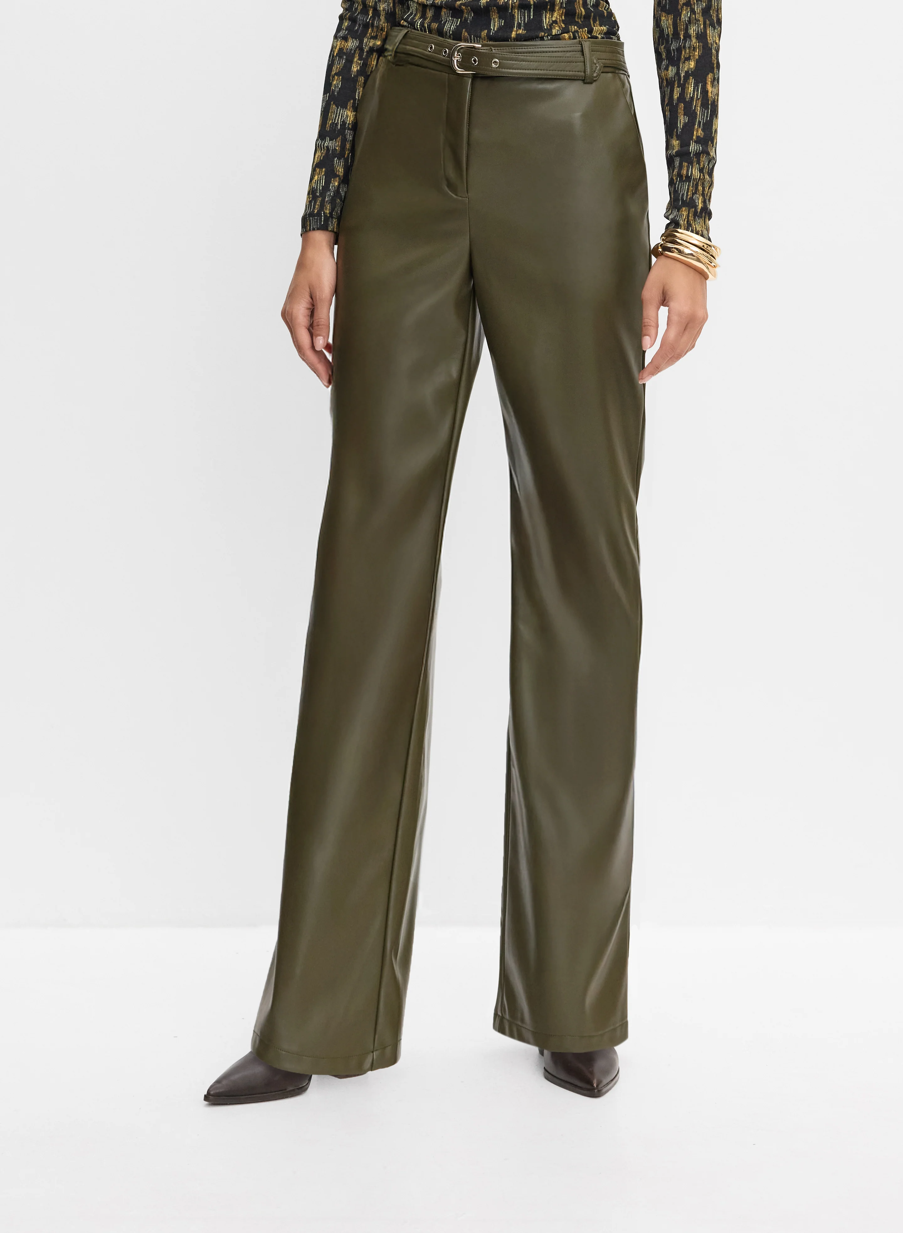 Belted Vegan Leather Trousers