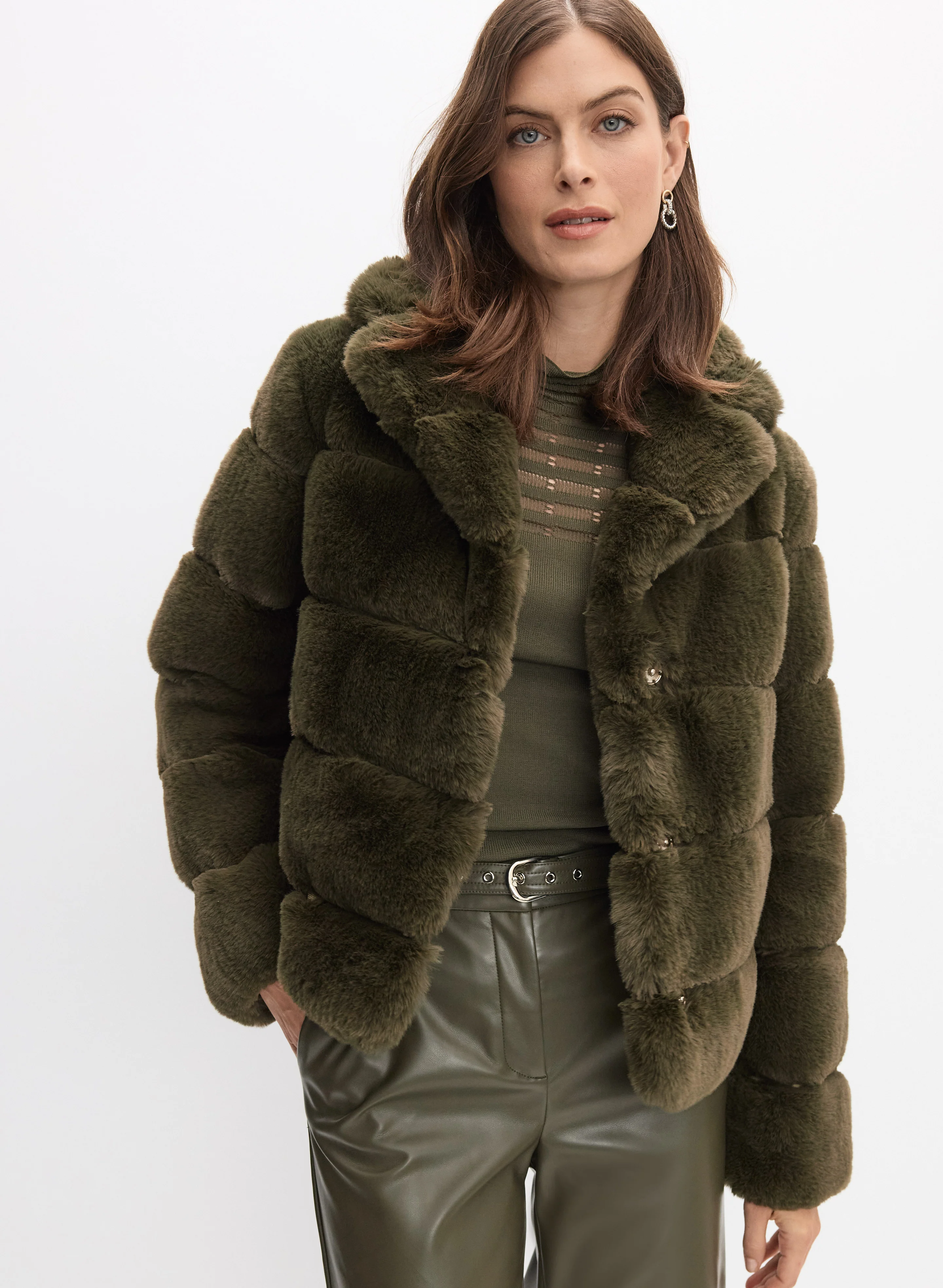 Ribbed Faux Fur Coat