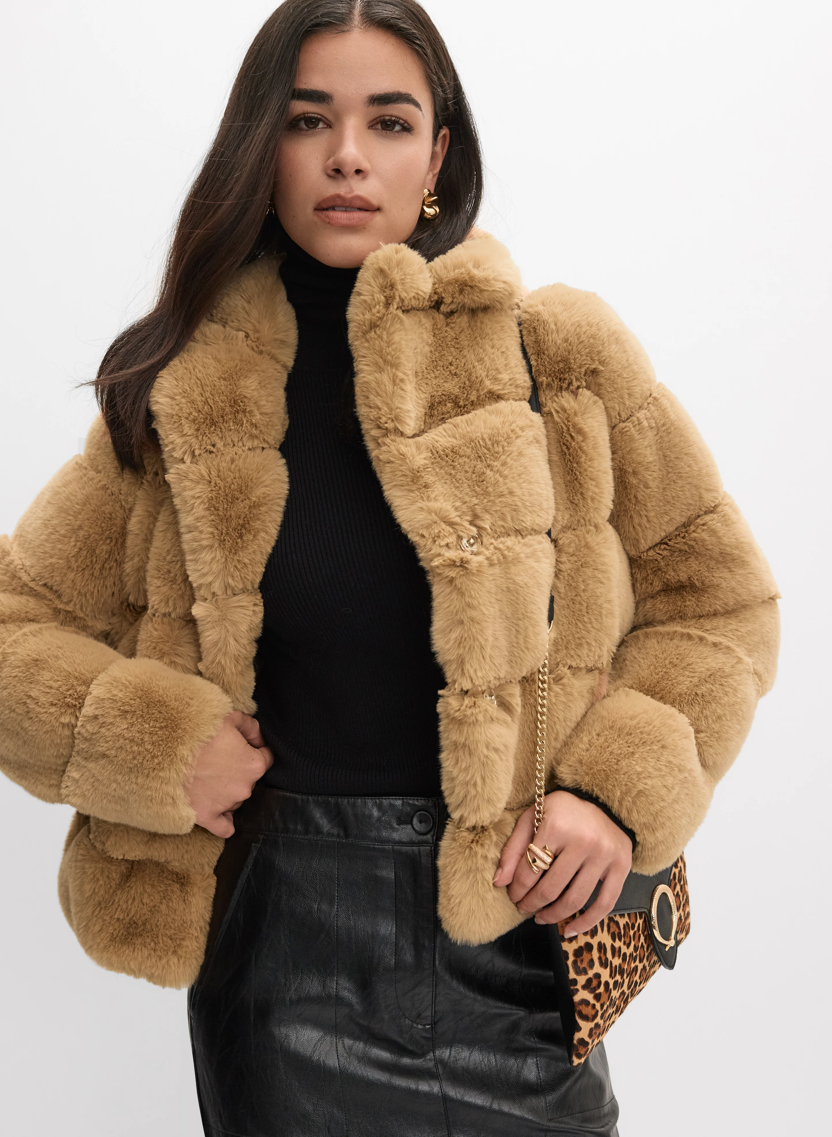 Ribbed Faux Fur Coat