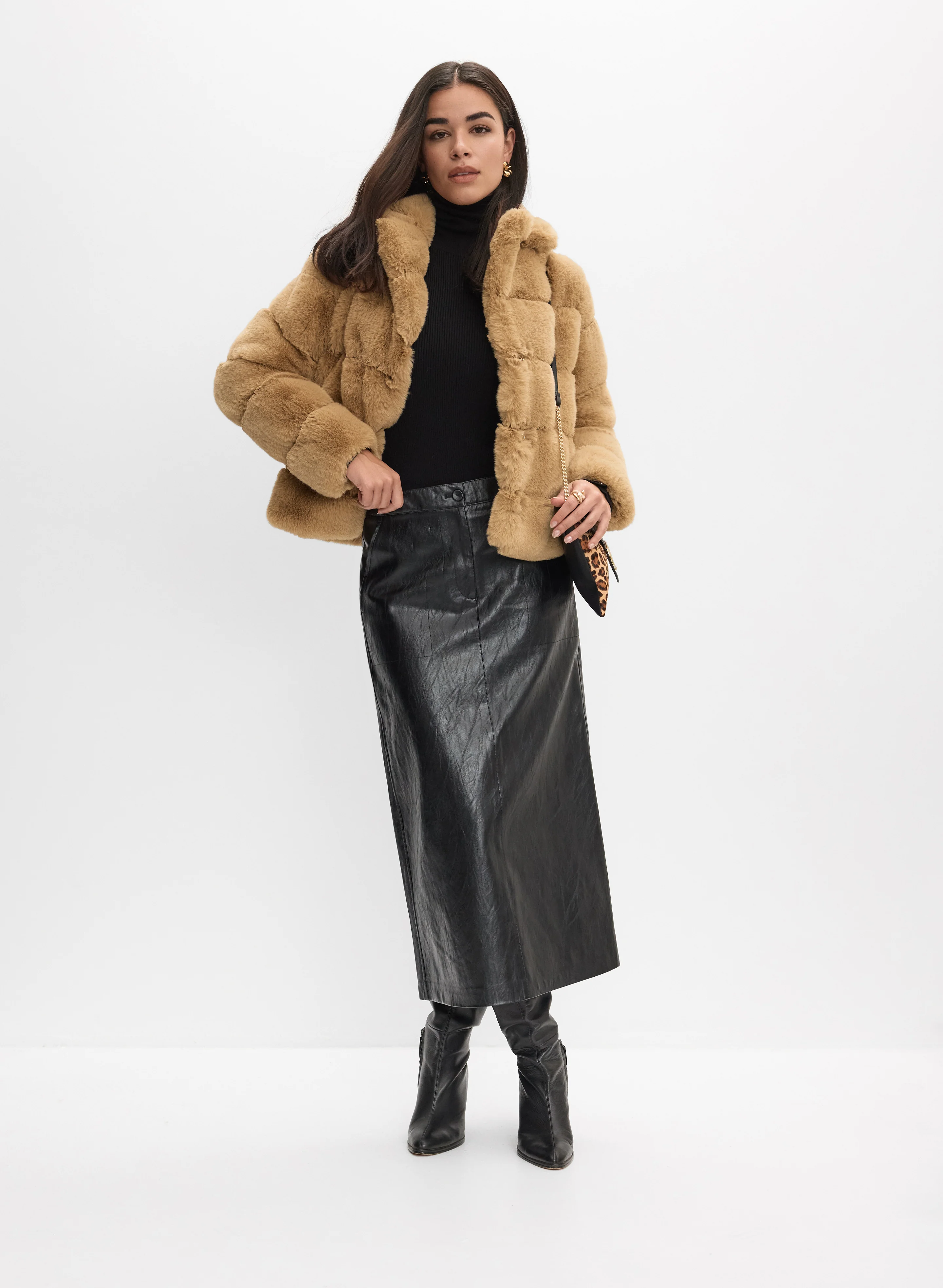 Ribbed Faux Fur Coat