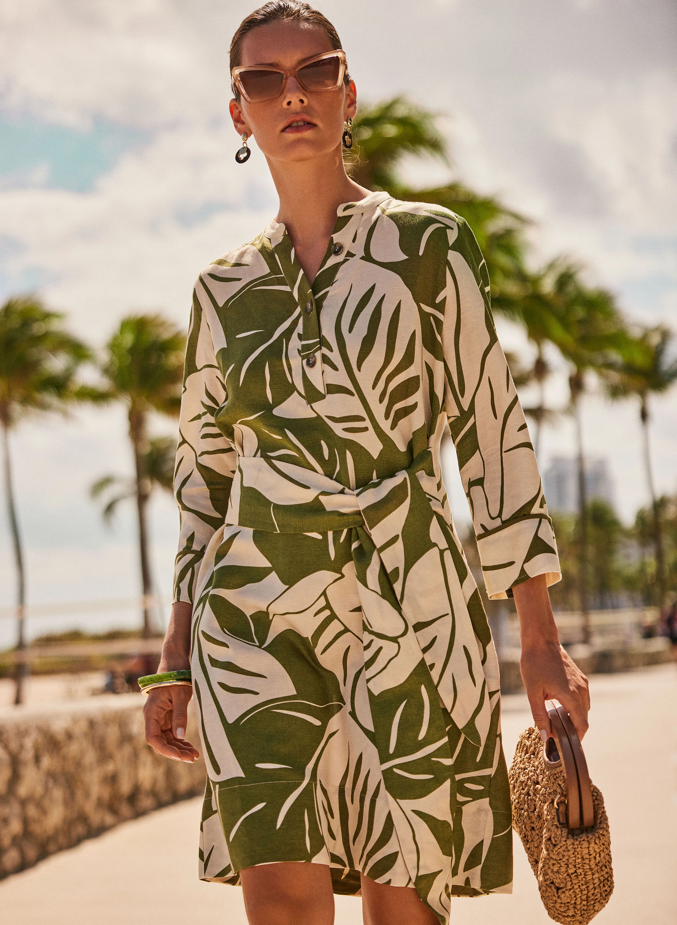Leaf Linen-Blend Dress