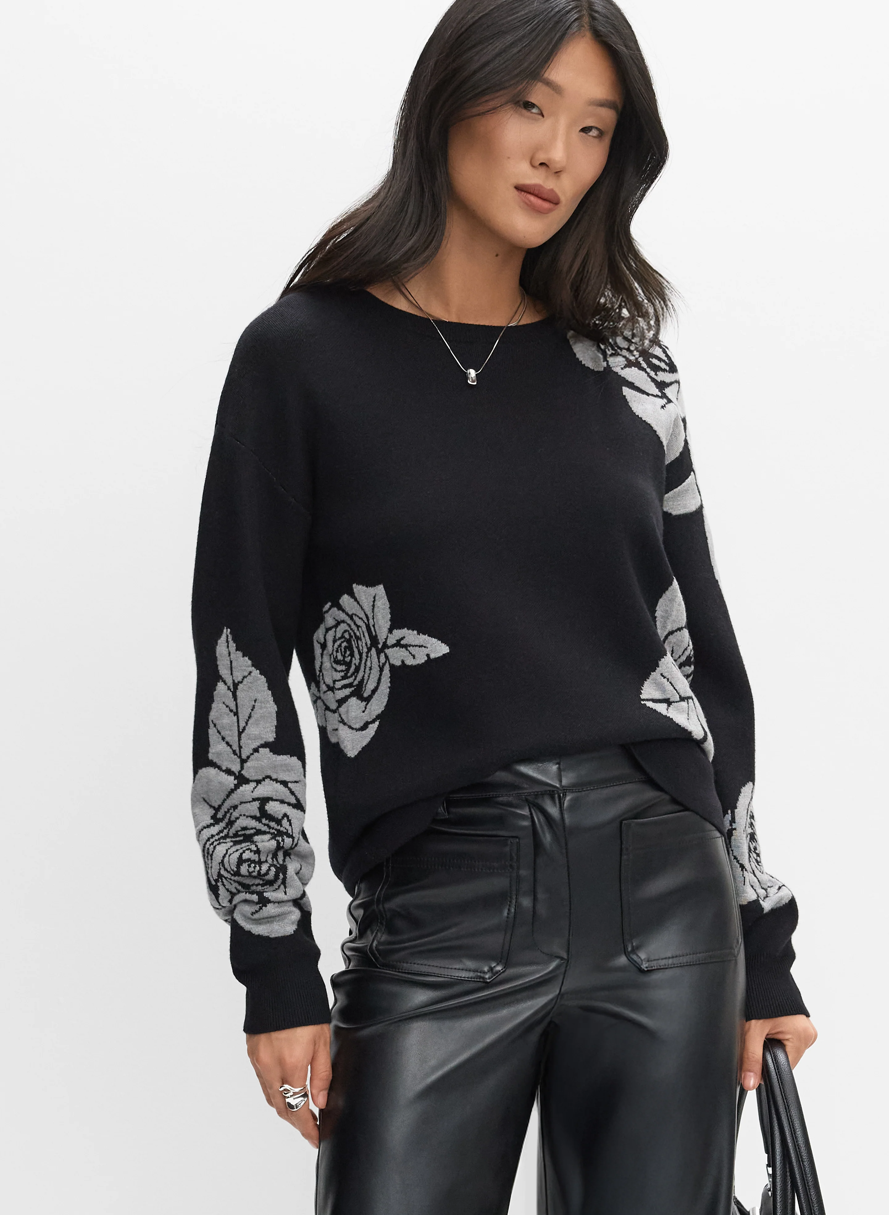 Rose Placement Print Sweater