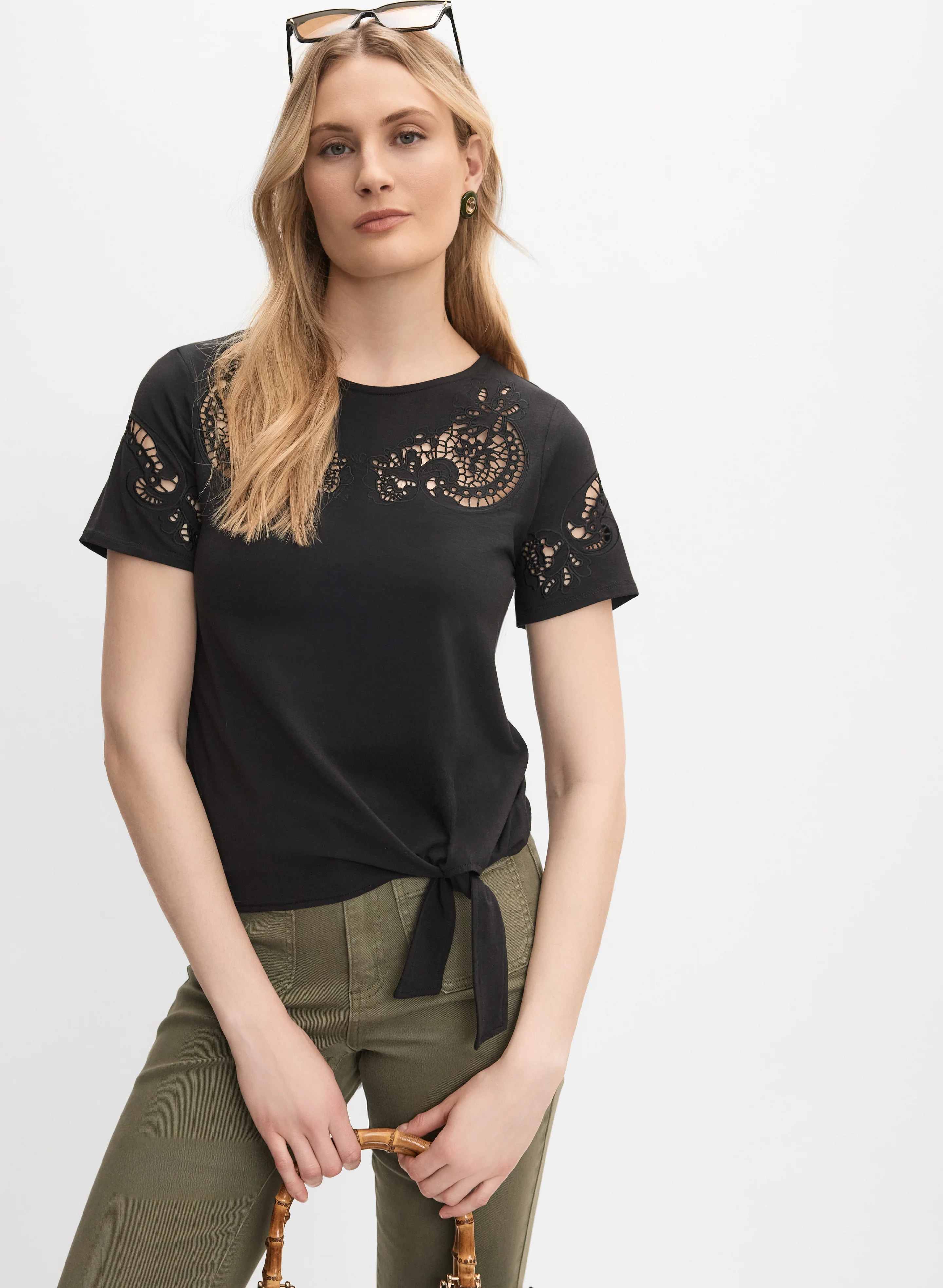 Cut-Out Embroidered T-Shirt
