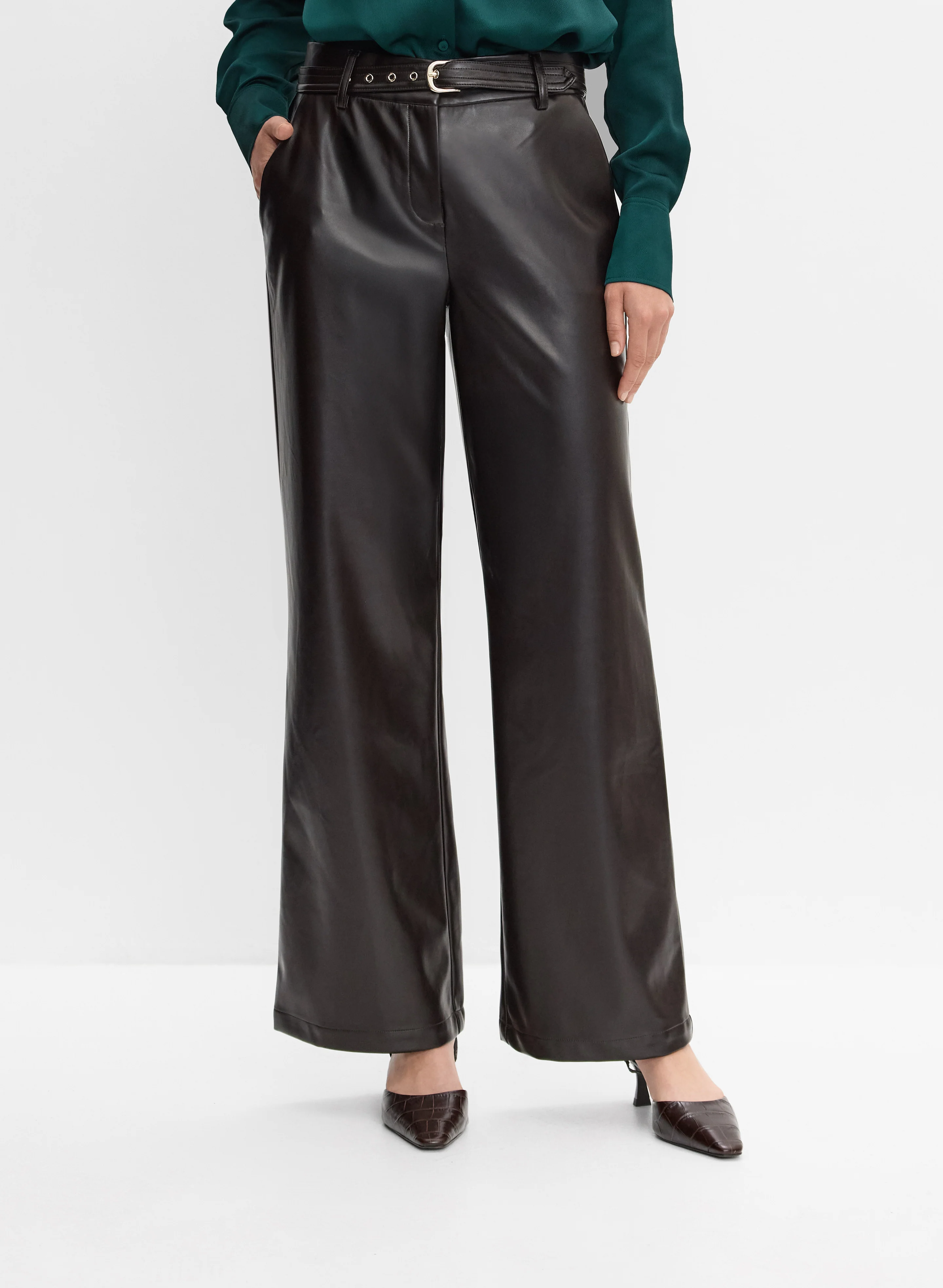 Belted Vegan Leather Trousers
