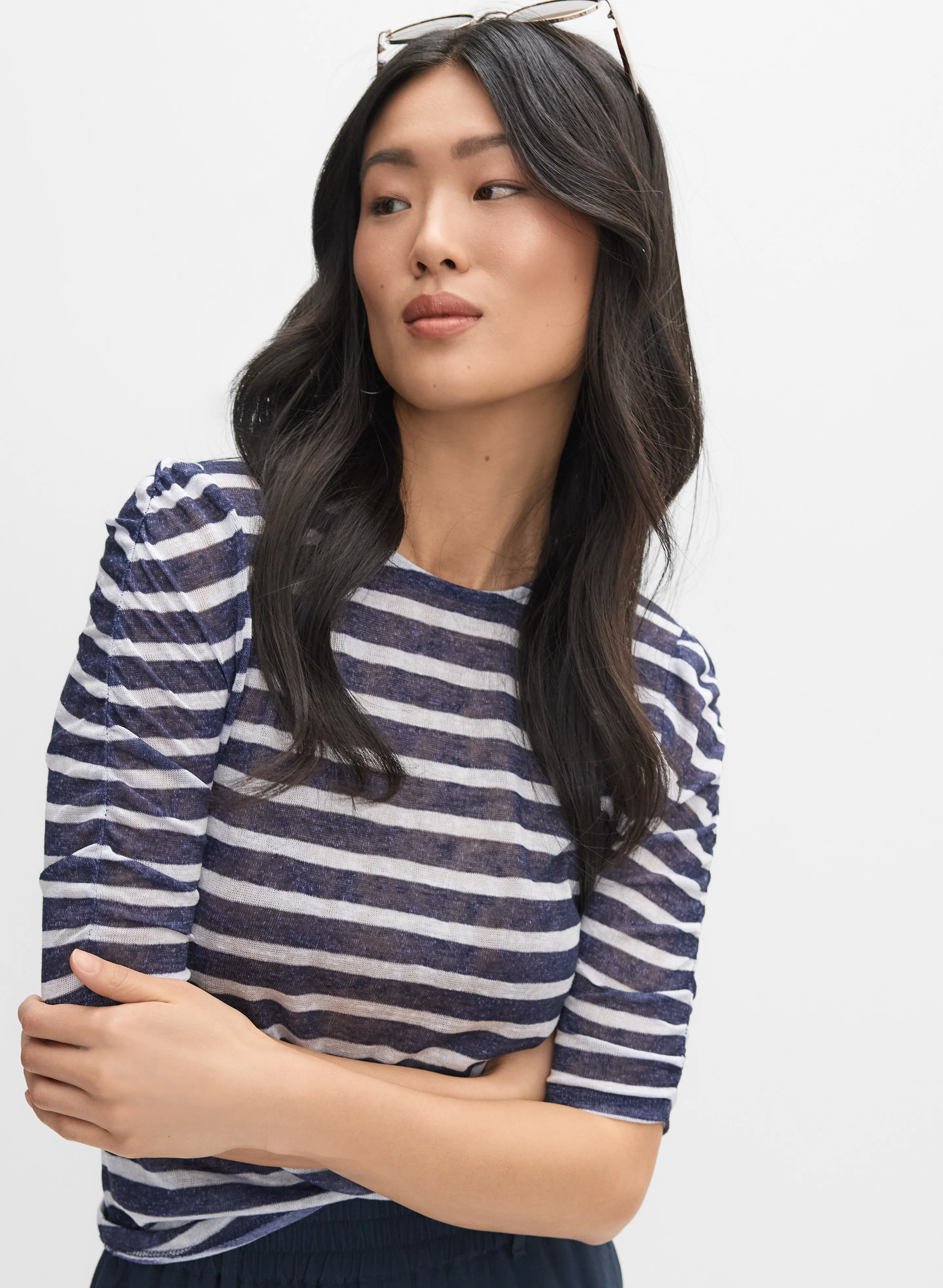 5630-striped-elbow-sleeve-top-1.webp Striped Elbow Sleeve Top