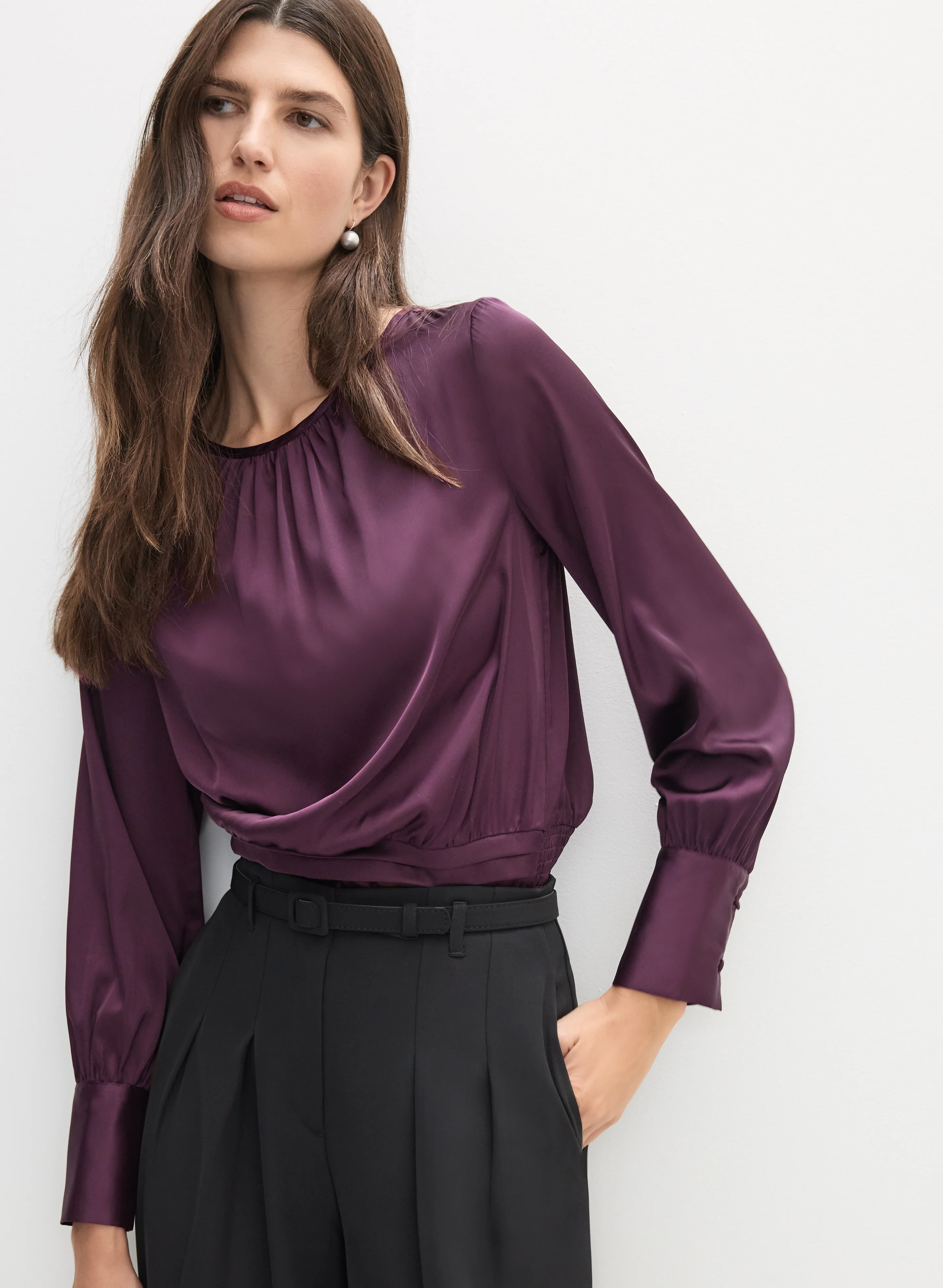 5702-satin-smocked-waist-blouse-1.webp Satin Smocked Waist Blouse