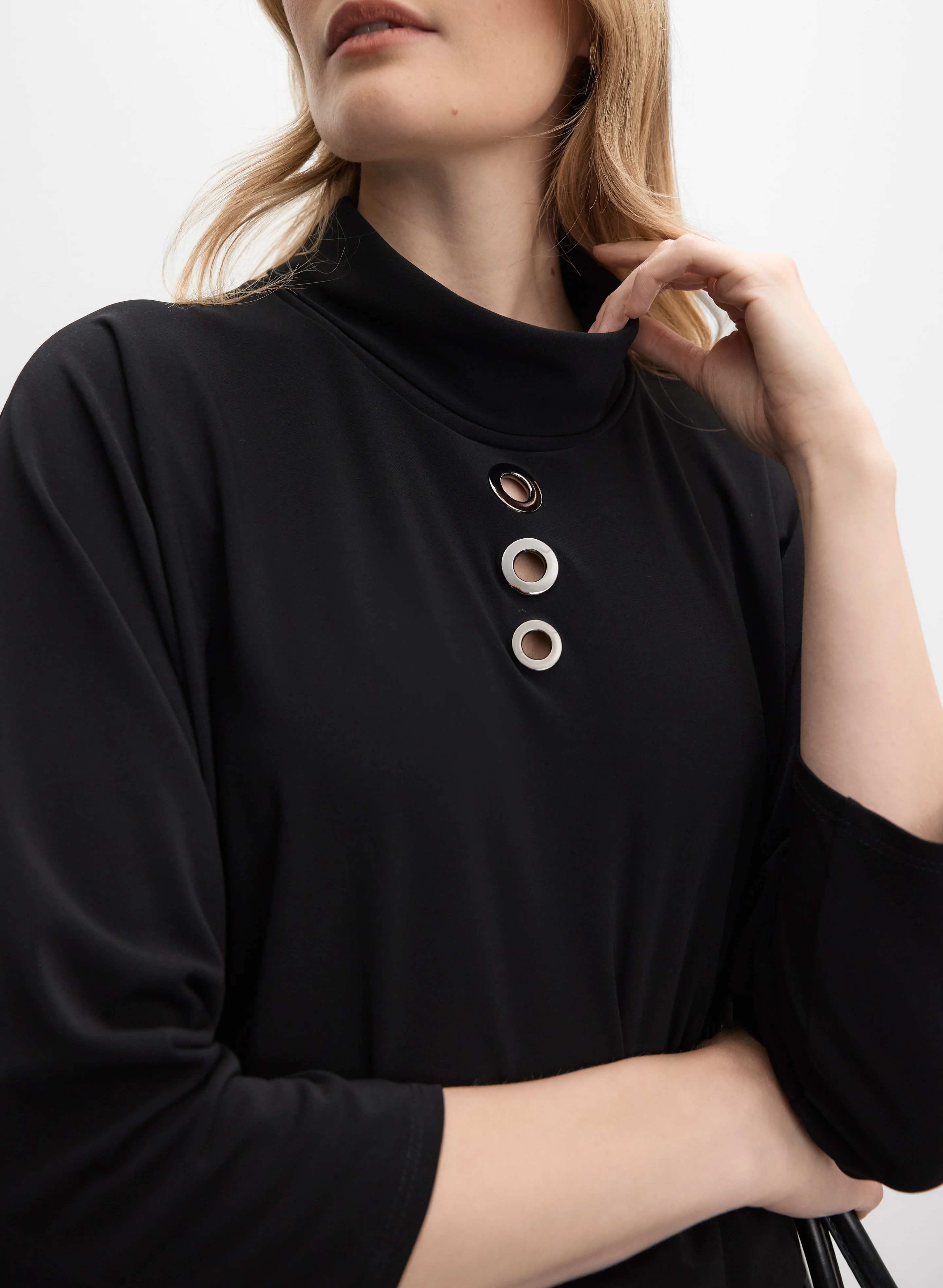 Joseph Ribkoff - Eyelet Mock Neck Top
