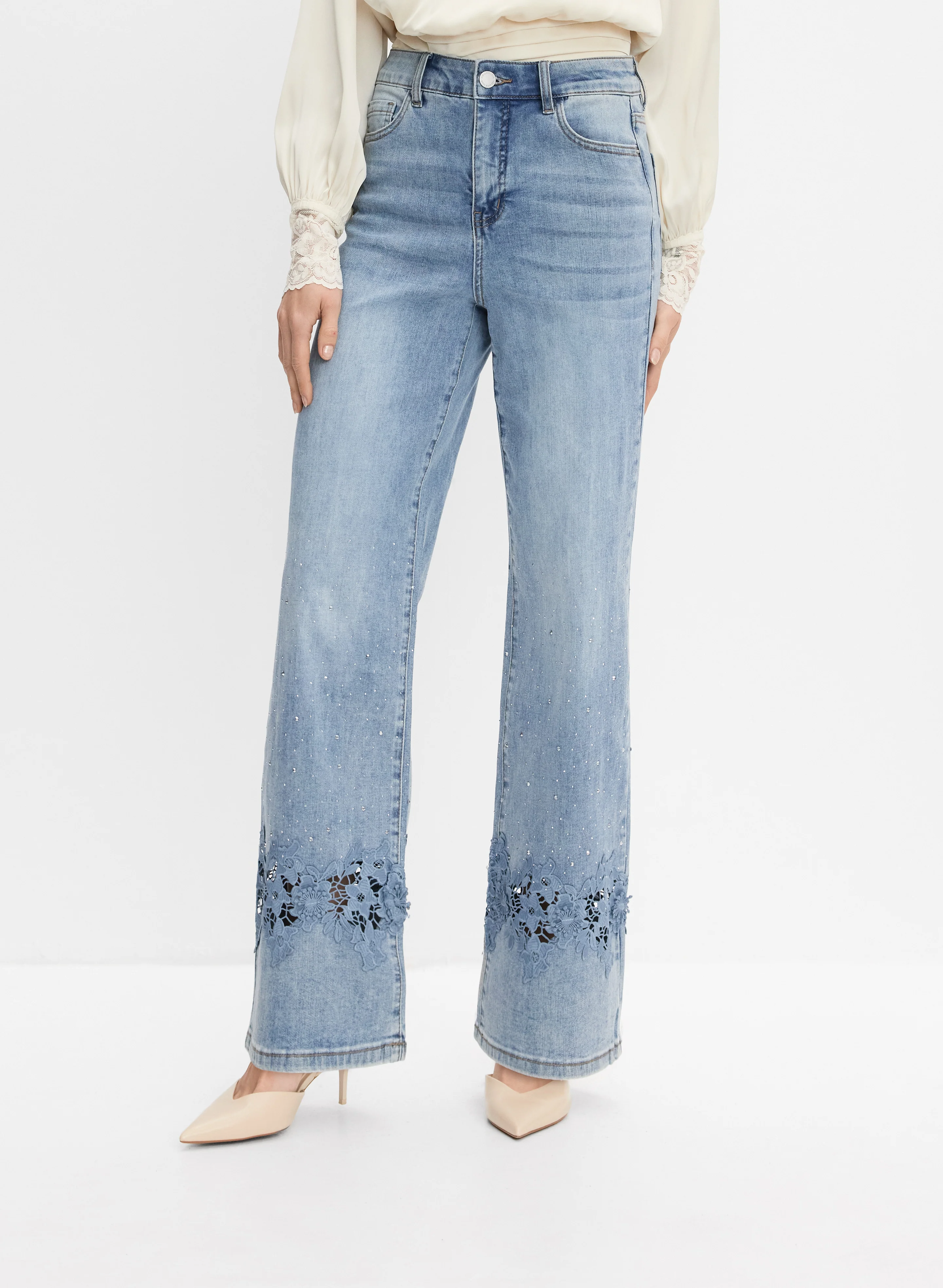 Floral Lace Cut-Out Jeans