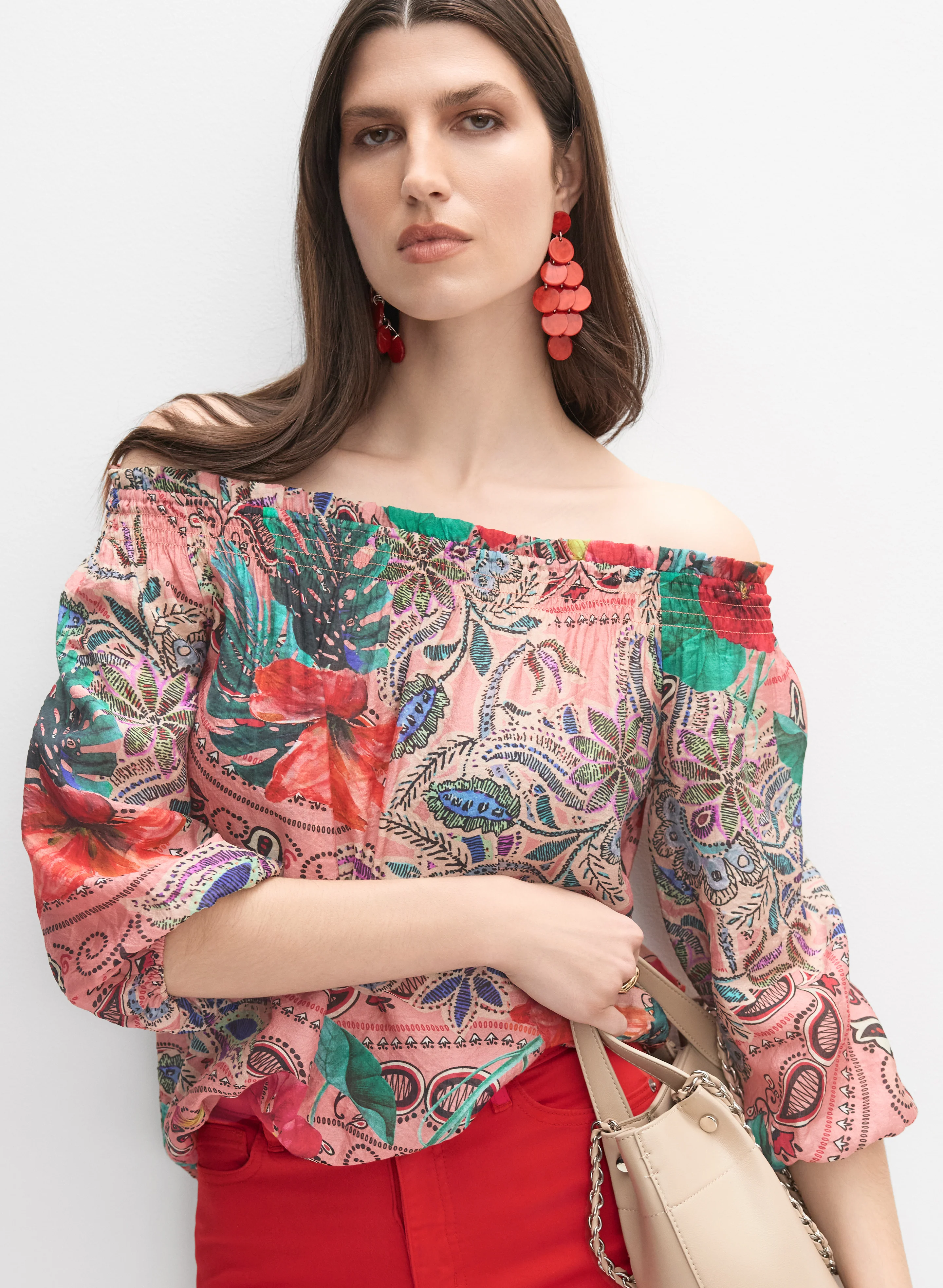 6757-mixed-print-off-shoulder-blouse-1.webp Mixed Print Off-Shoulder Blouse