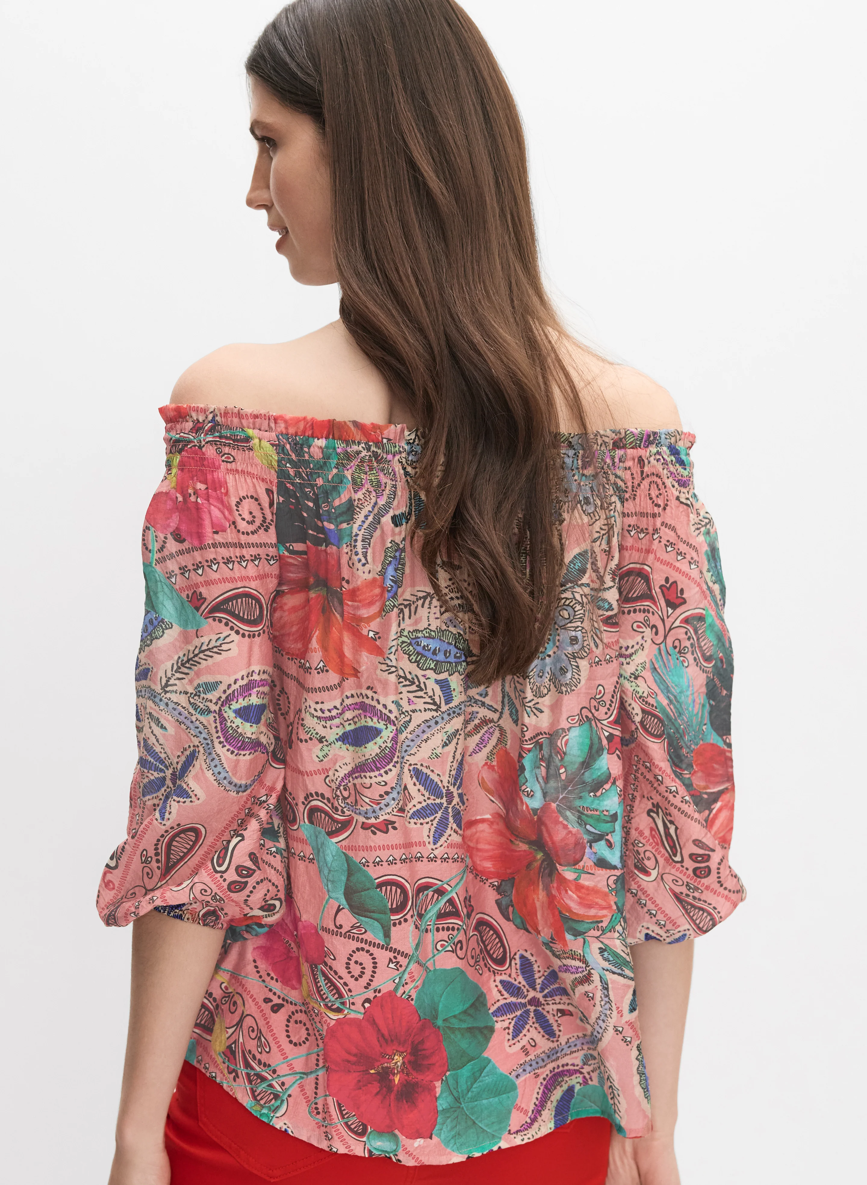 6757-mixed-print-off-shoulder-blouse-4.webp Mixed Print Off-Shoulder Blouse