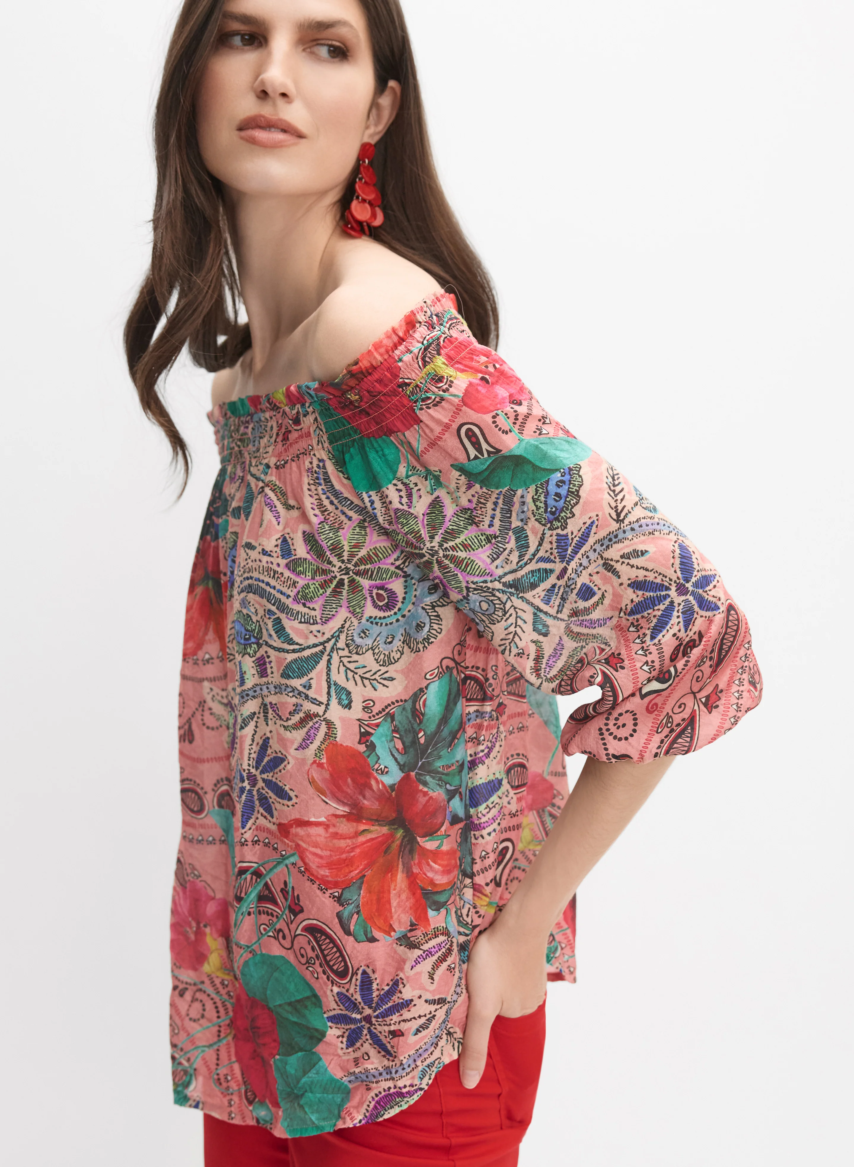 6757-mixed-print-off-shoulder-blouse-5.webp Mixed Print Off-Shoulder Blouse