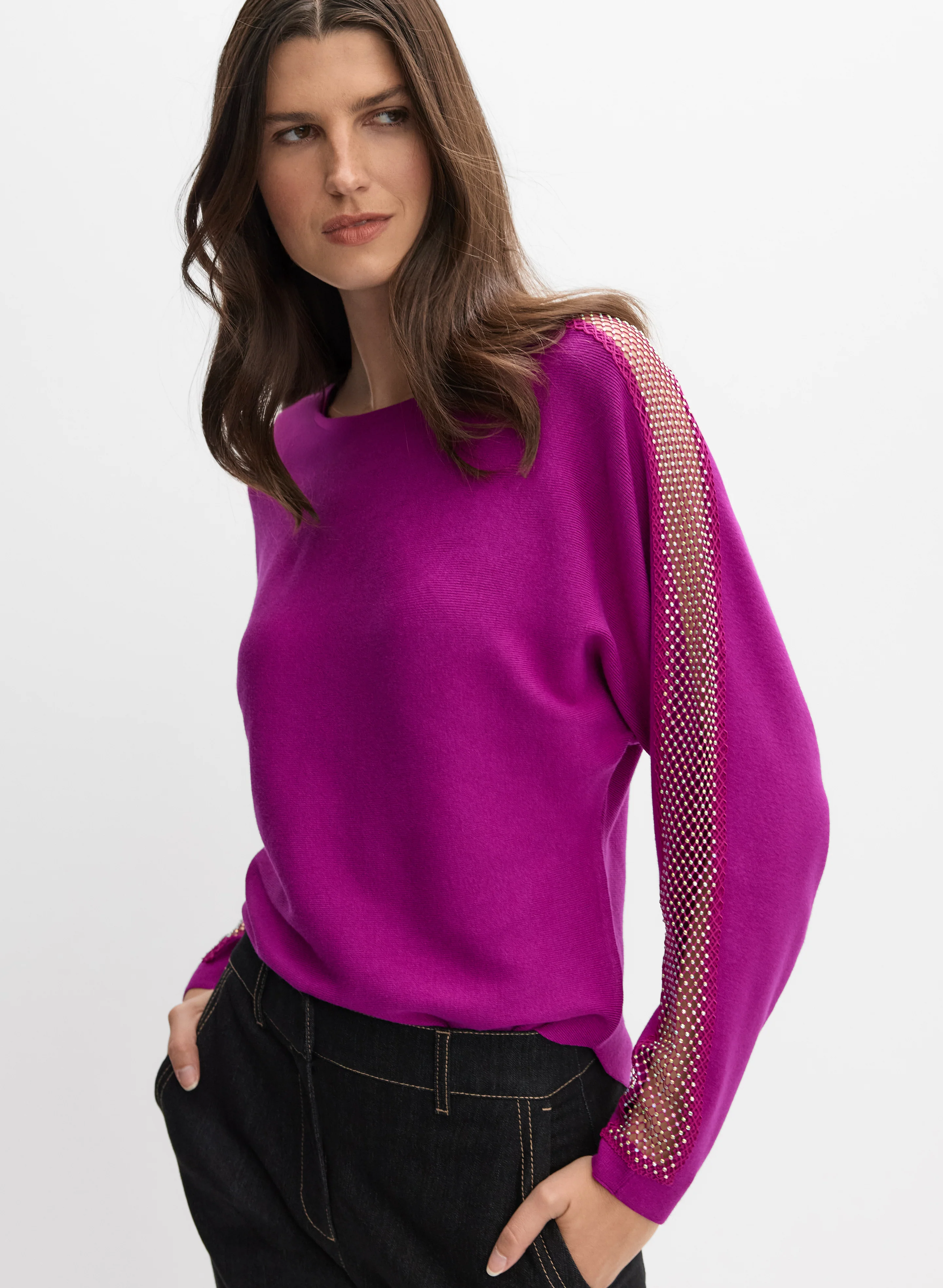 Joseph Ribkoff - Mesh Sleeve Pullover