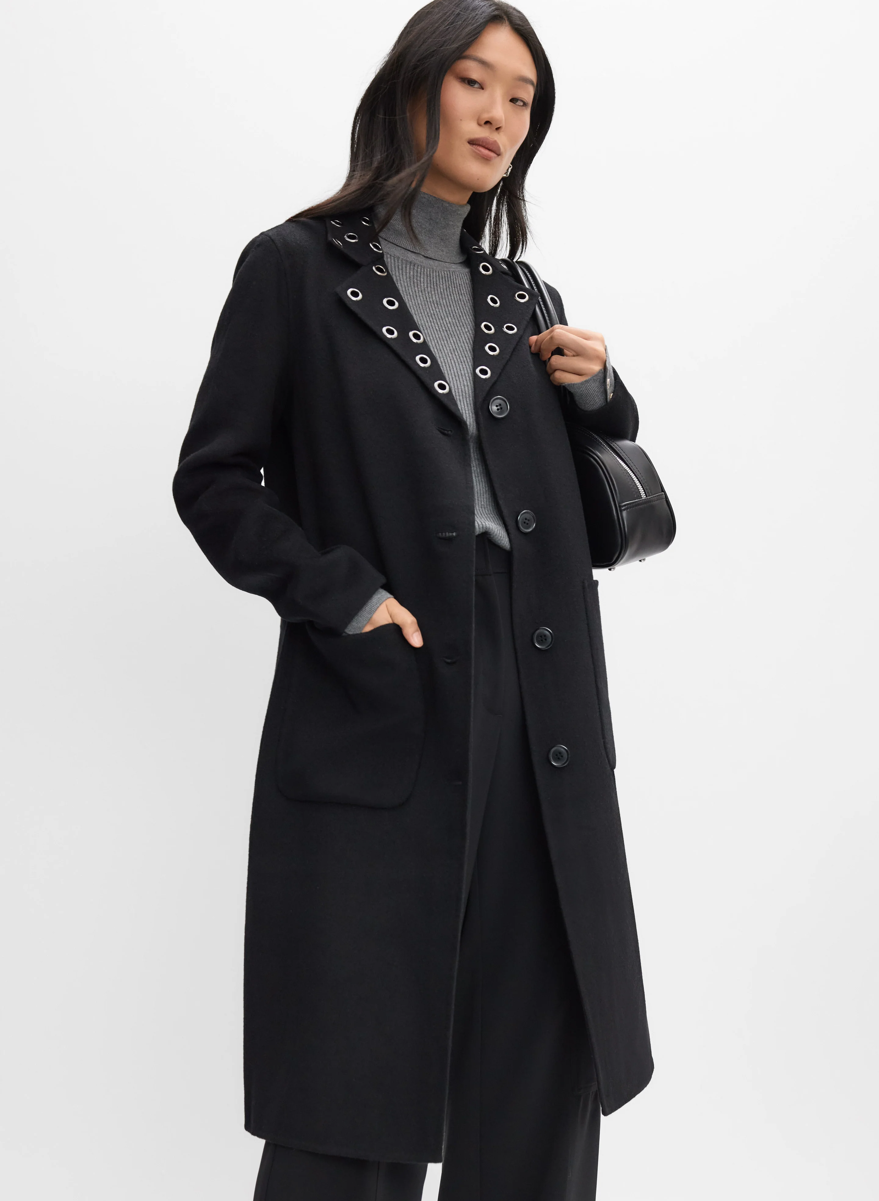 Grommet Detail Wool-Blend Coat