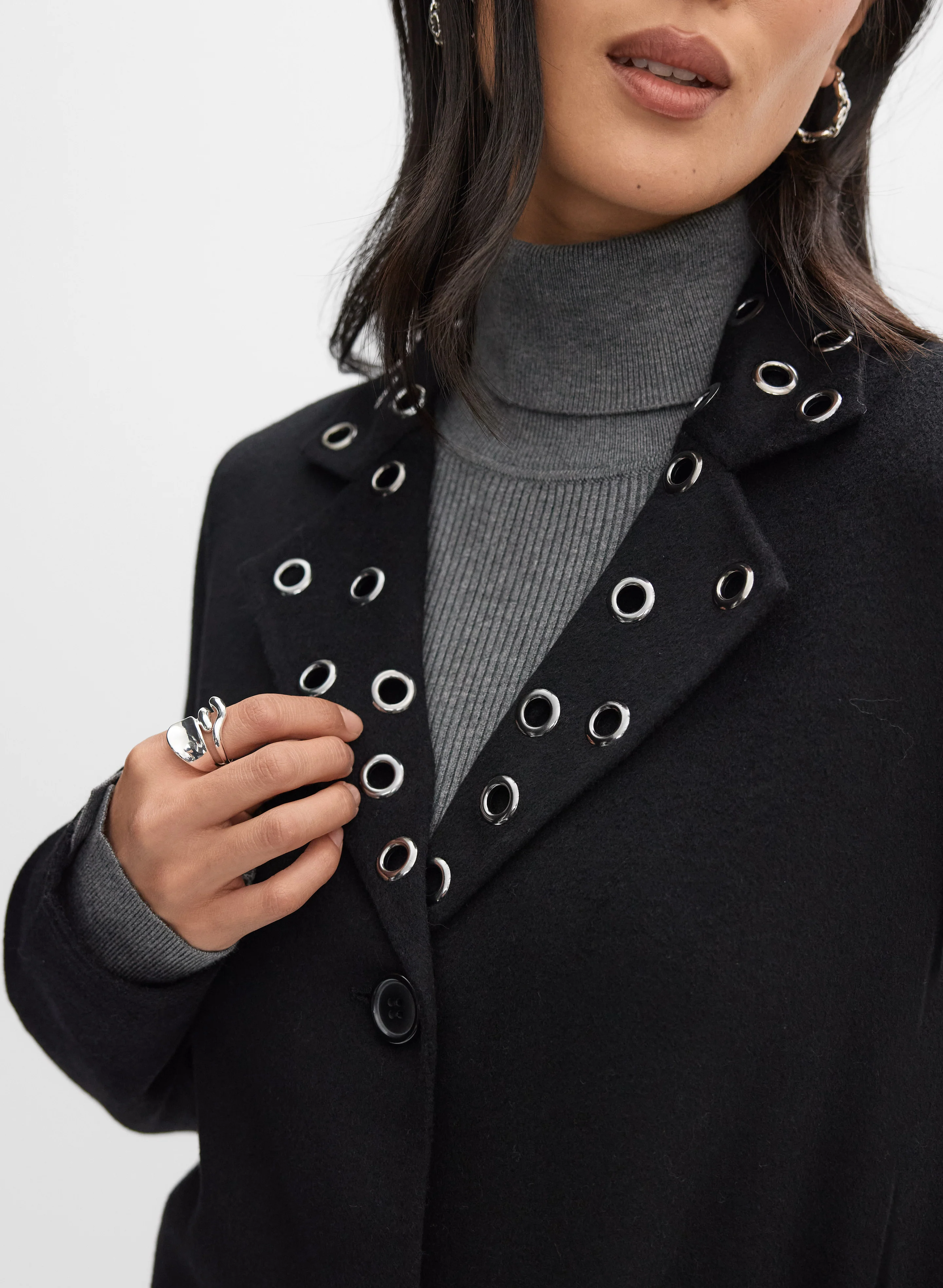 Grommet Detail Wool-Blend Coat