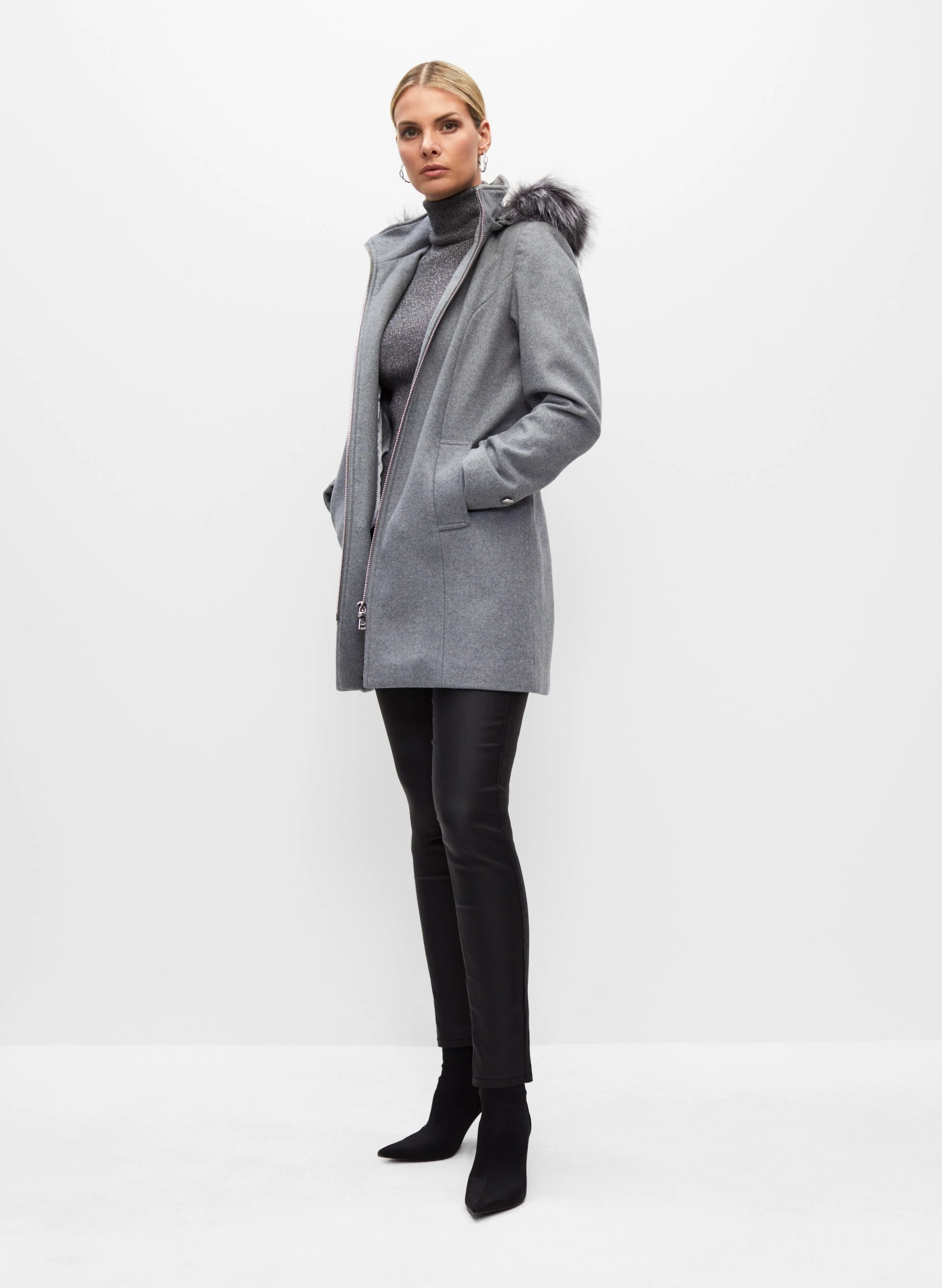 Hooded Wool Blend Coat