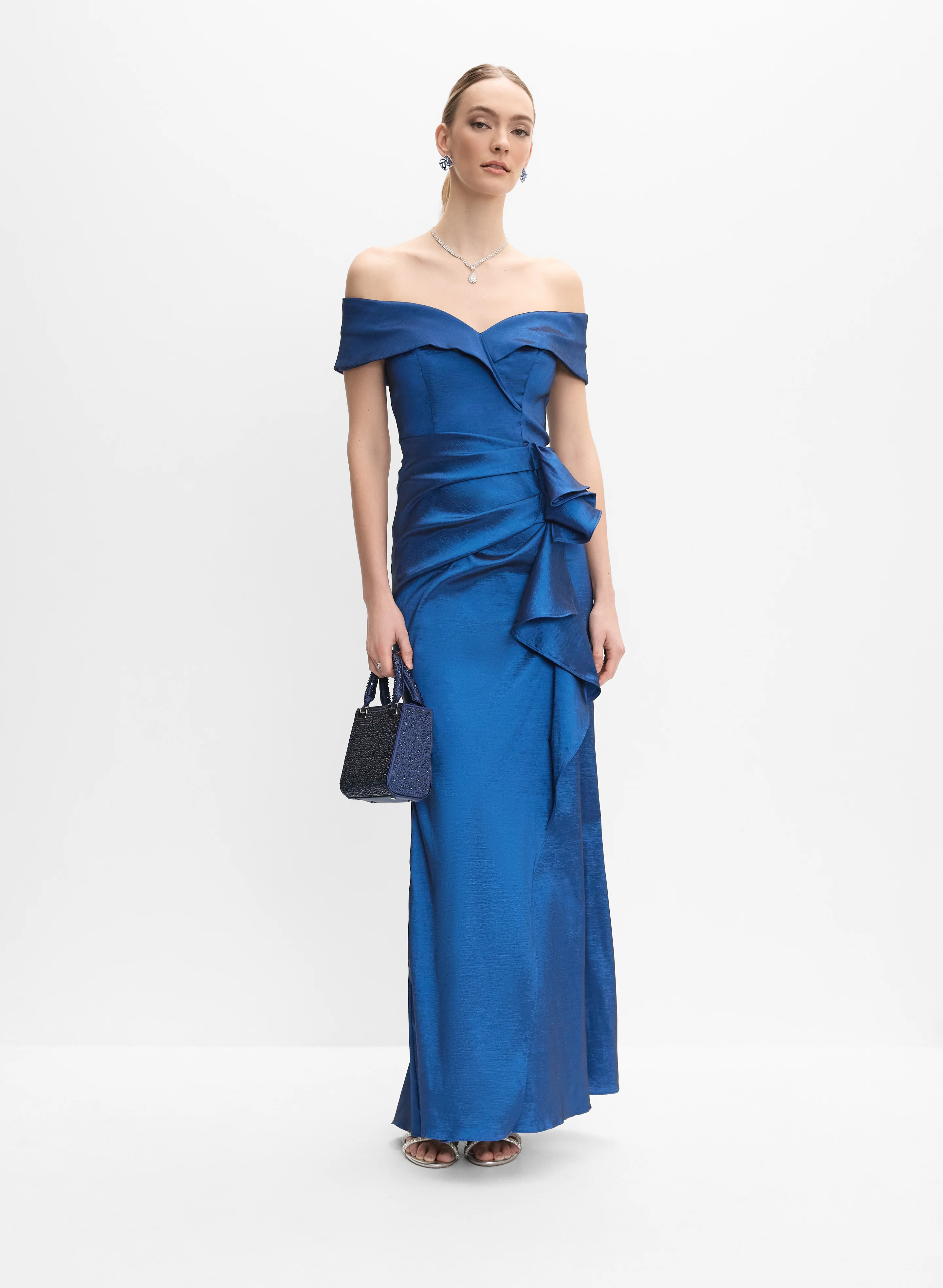 7883-ba-nites-off-shoulder-waterfall-ruffle-dress-1.webp BA Nites - Off-Shoulder Waterfall Ruffle Dress