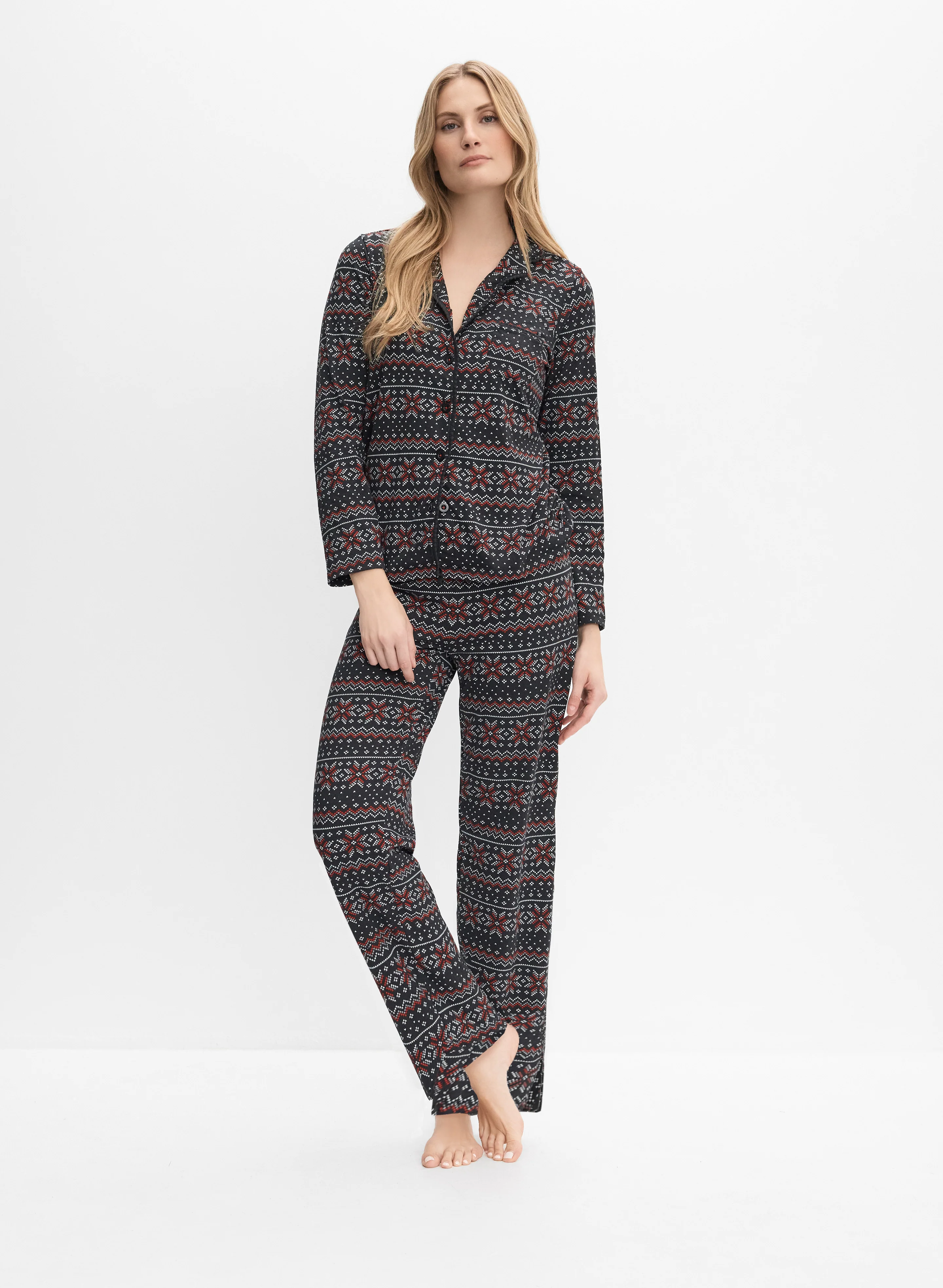 Geometric & Snowflake Print Pyjama Set