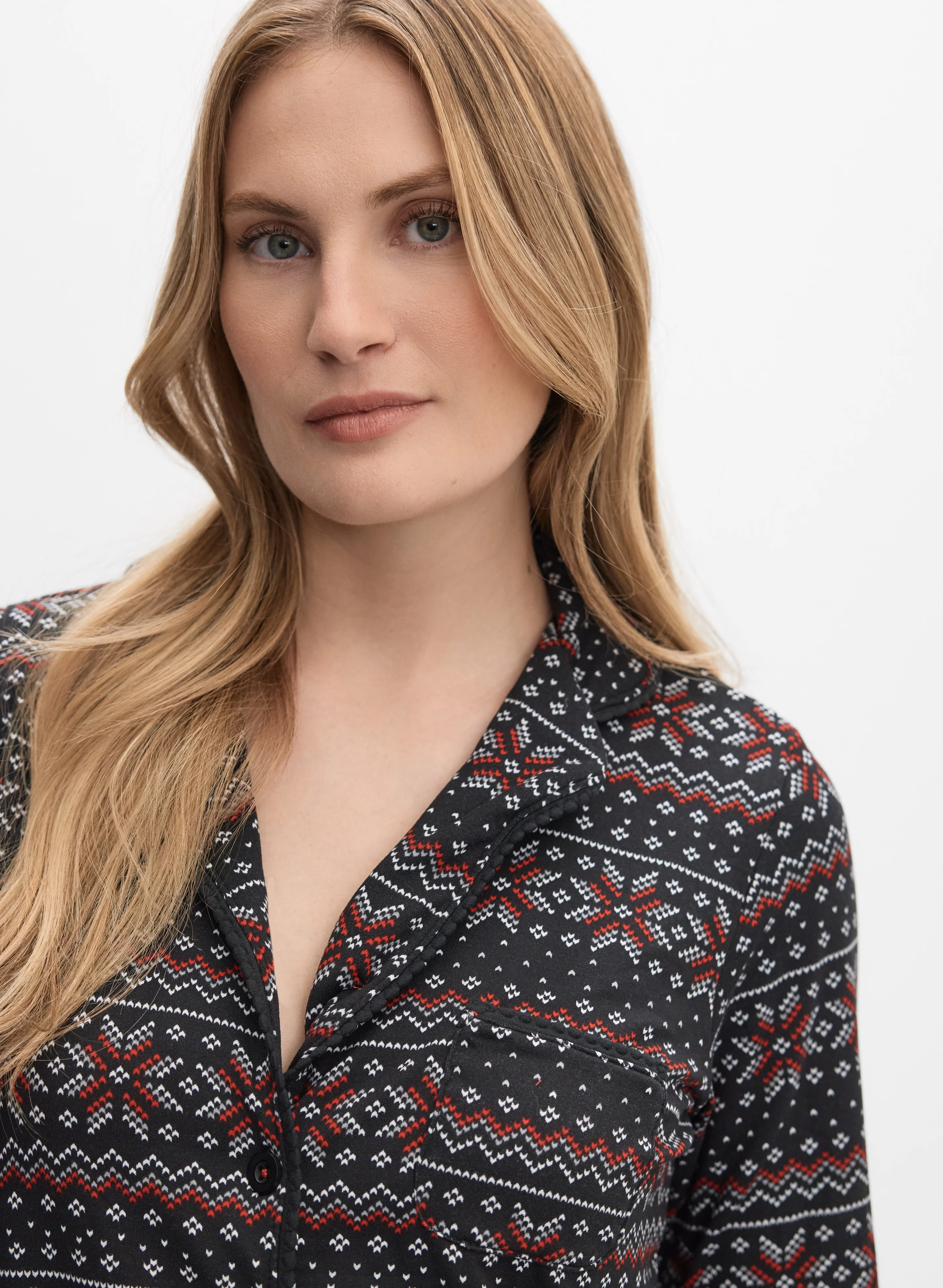 Geometric & Snowflake Print Pyjama Set