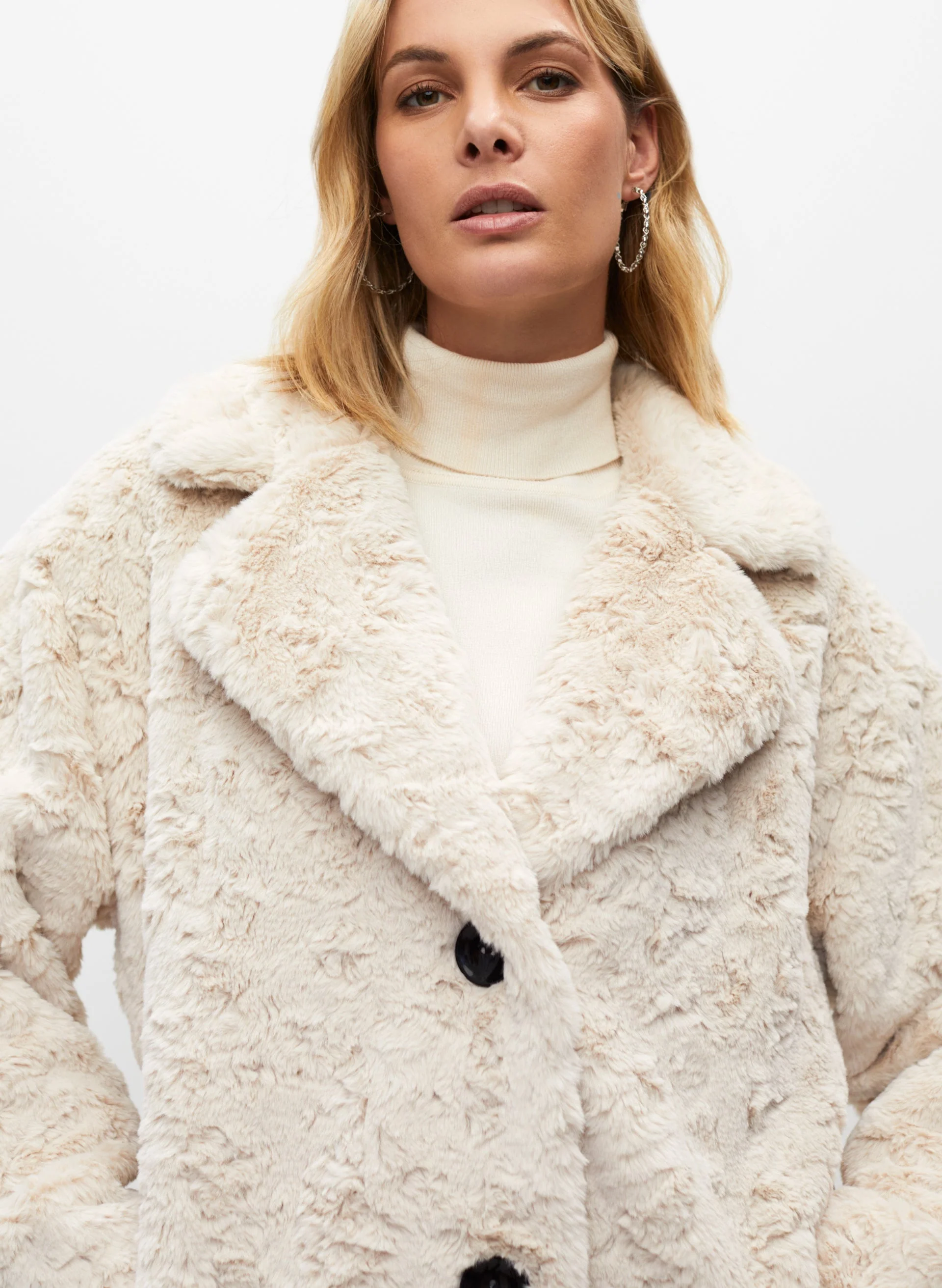 Faux Fur Notch Collar Coat