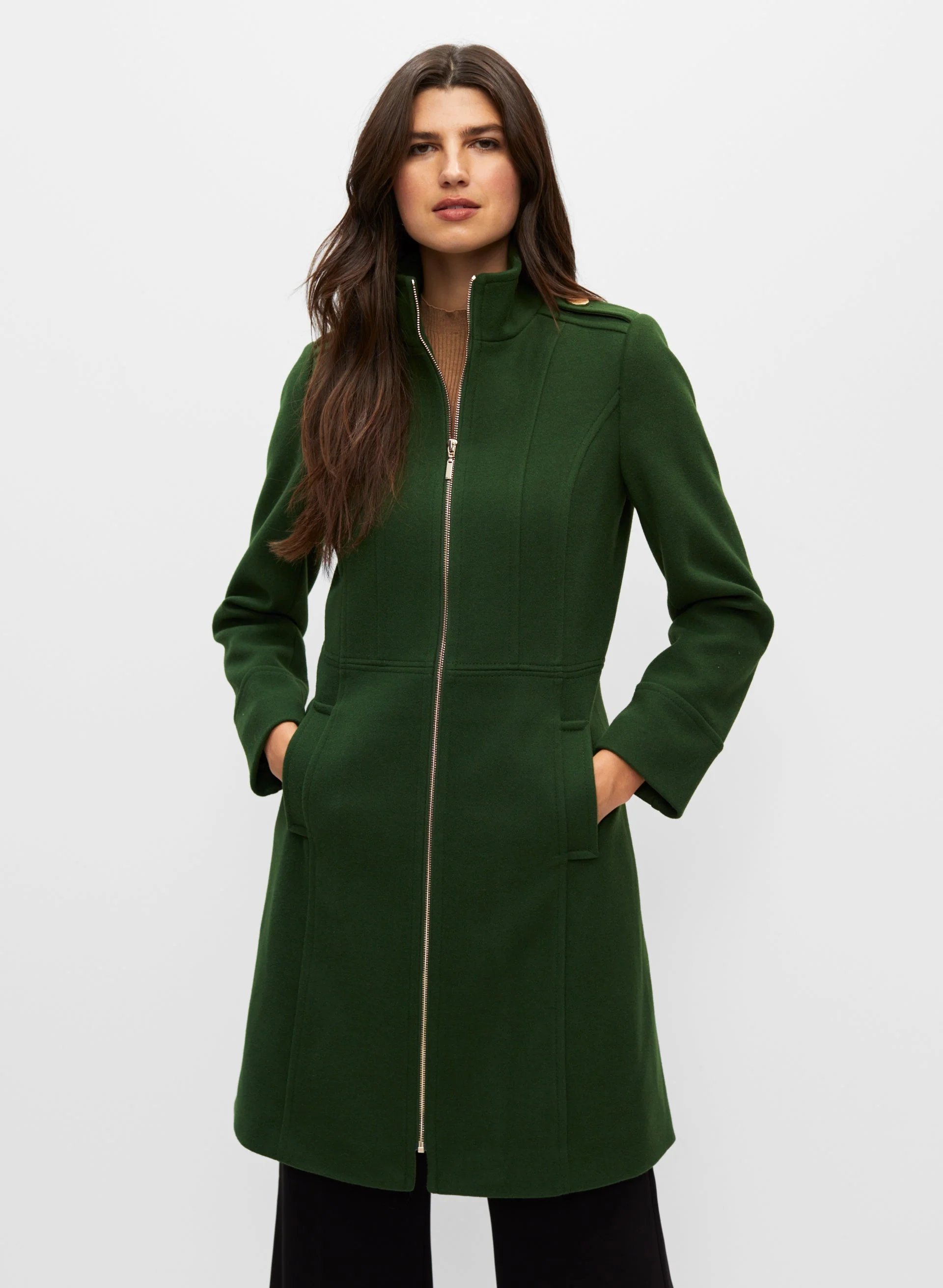 Stretch Wool Blend Long Coat