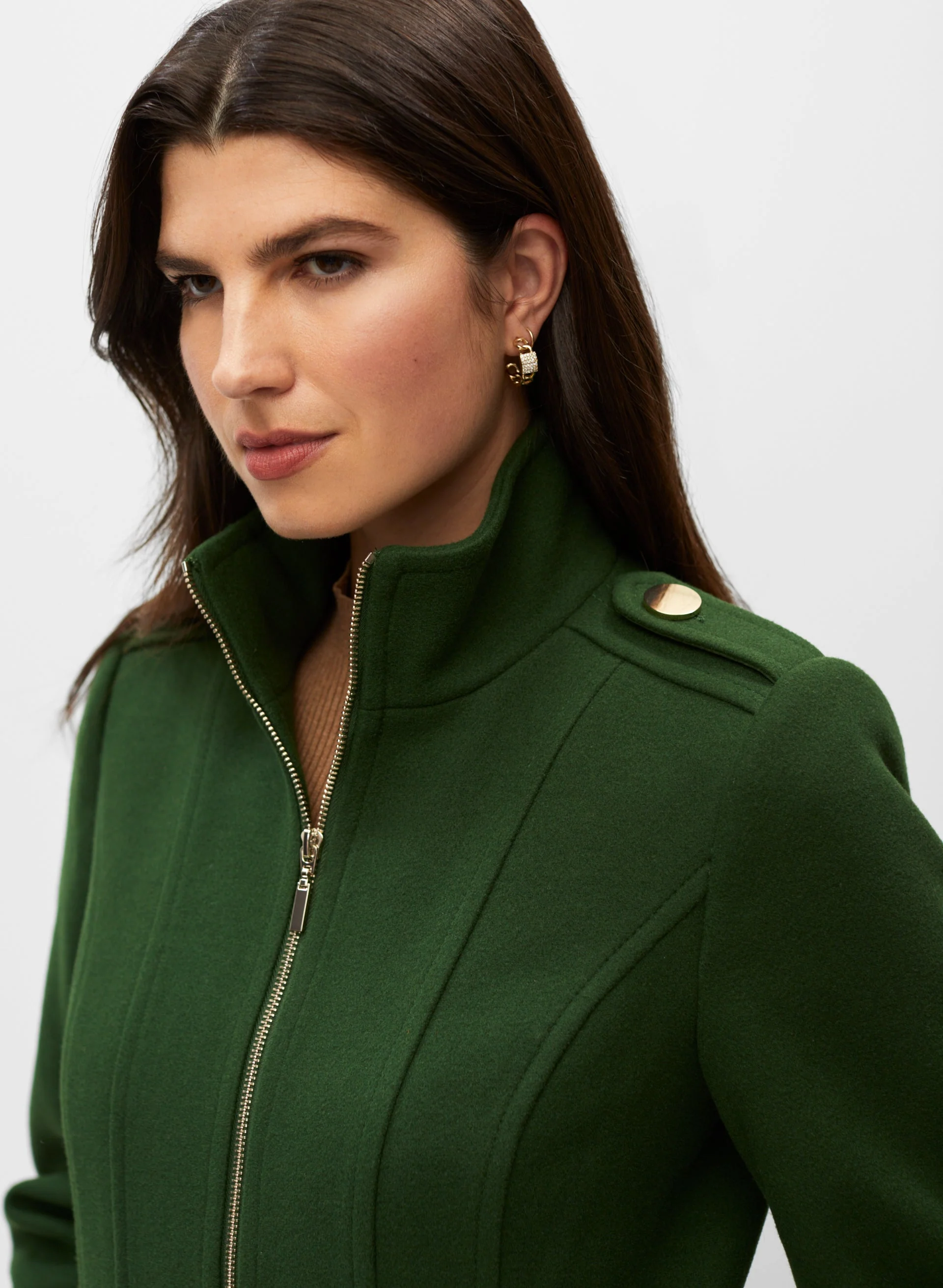 Stretch Wool Blend Long Coat