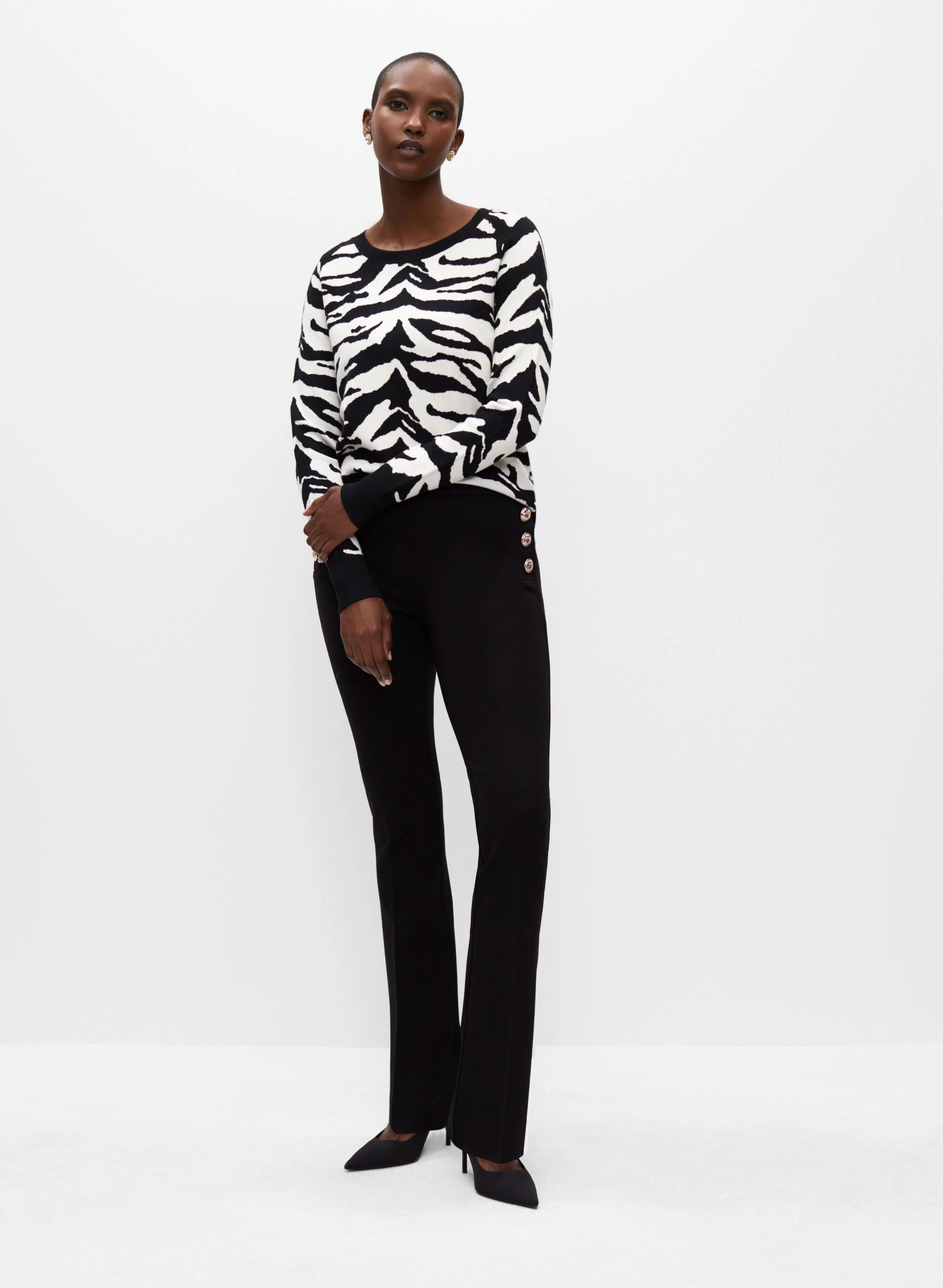 Button Detail Flared Pants