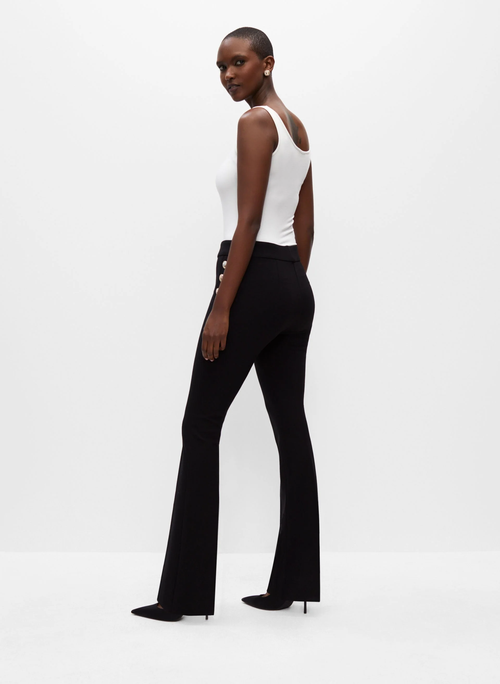 Button Detail Flared Pants