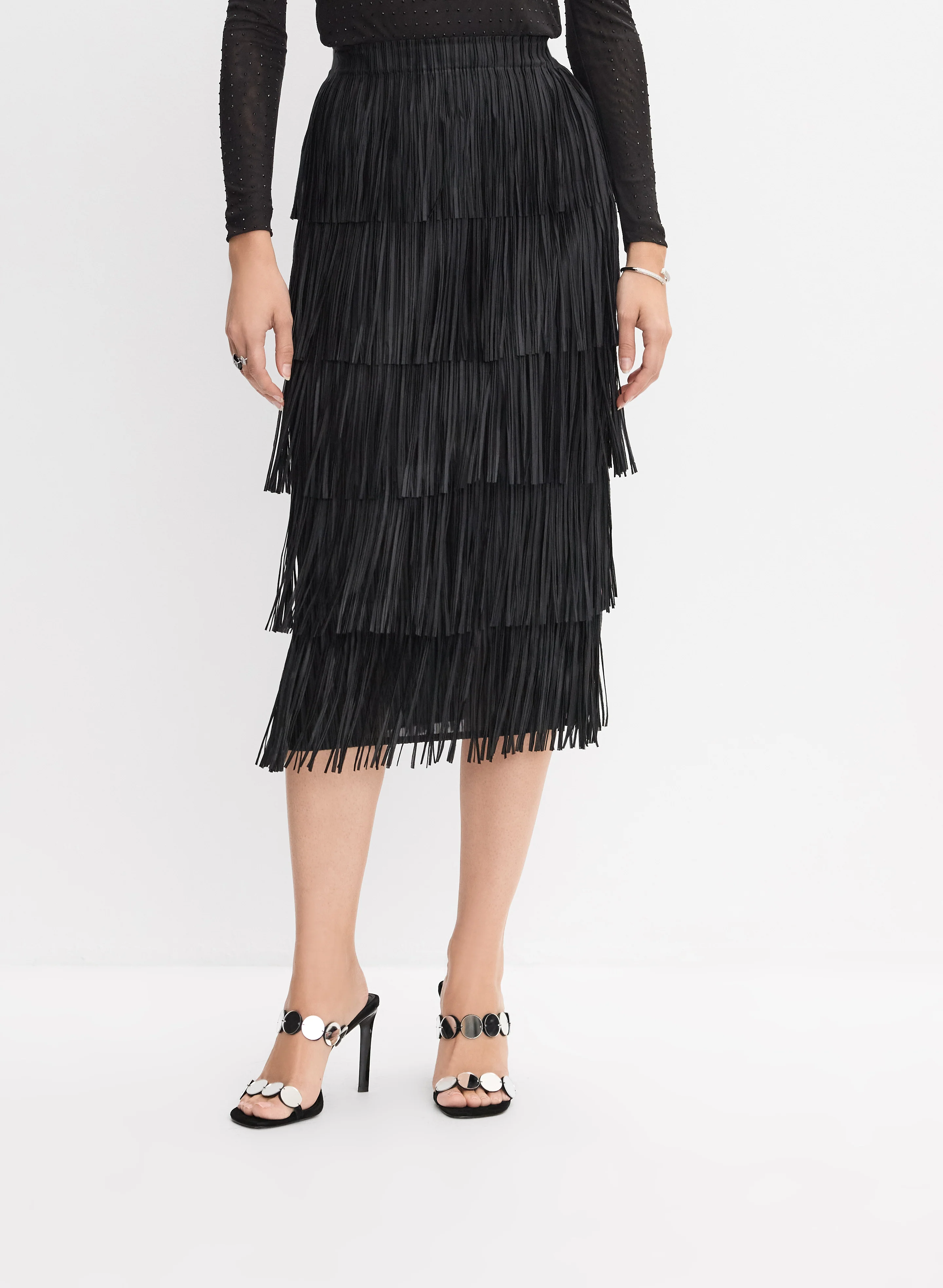 Joseph Ribkoff - Tiered Fringe Skirt