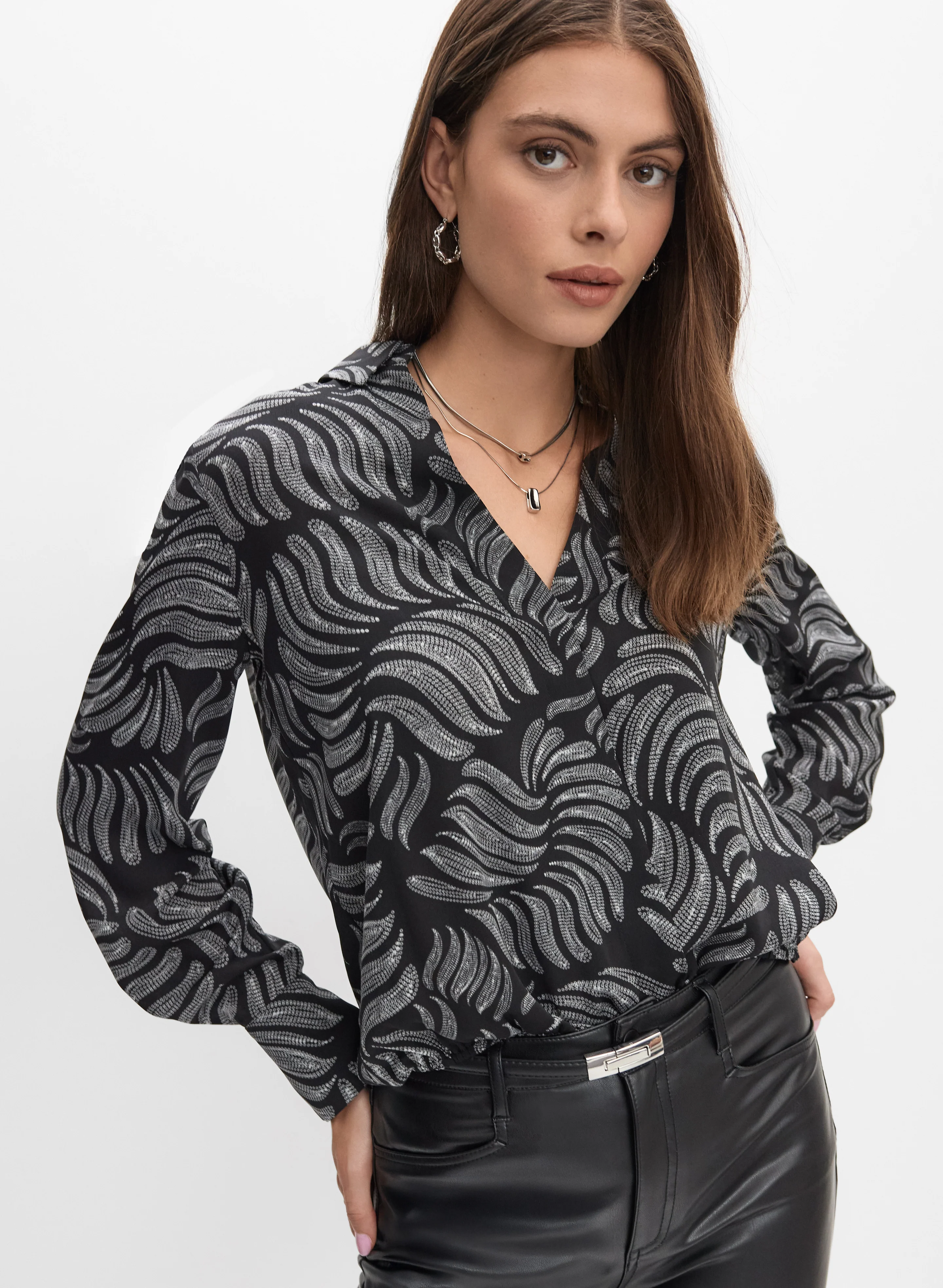 Abstract Leaf Print Blouse